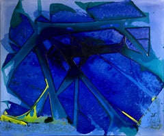"ON THIN ICE", Abstract Painting, Ultramarine Blue, Frozen, Crystalline, Glass
