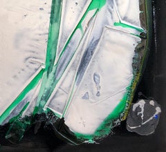 "PEARL", Abstract Painting, Iridescent, Nickel, Yellow, Black, Crystalline Nacre