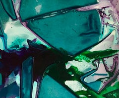 "THIN ICE", Abstract Painting, Diptych, Teal, Violet, Flower, Crystalline Frost