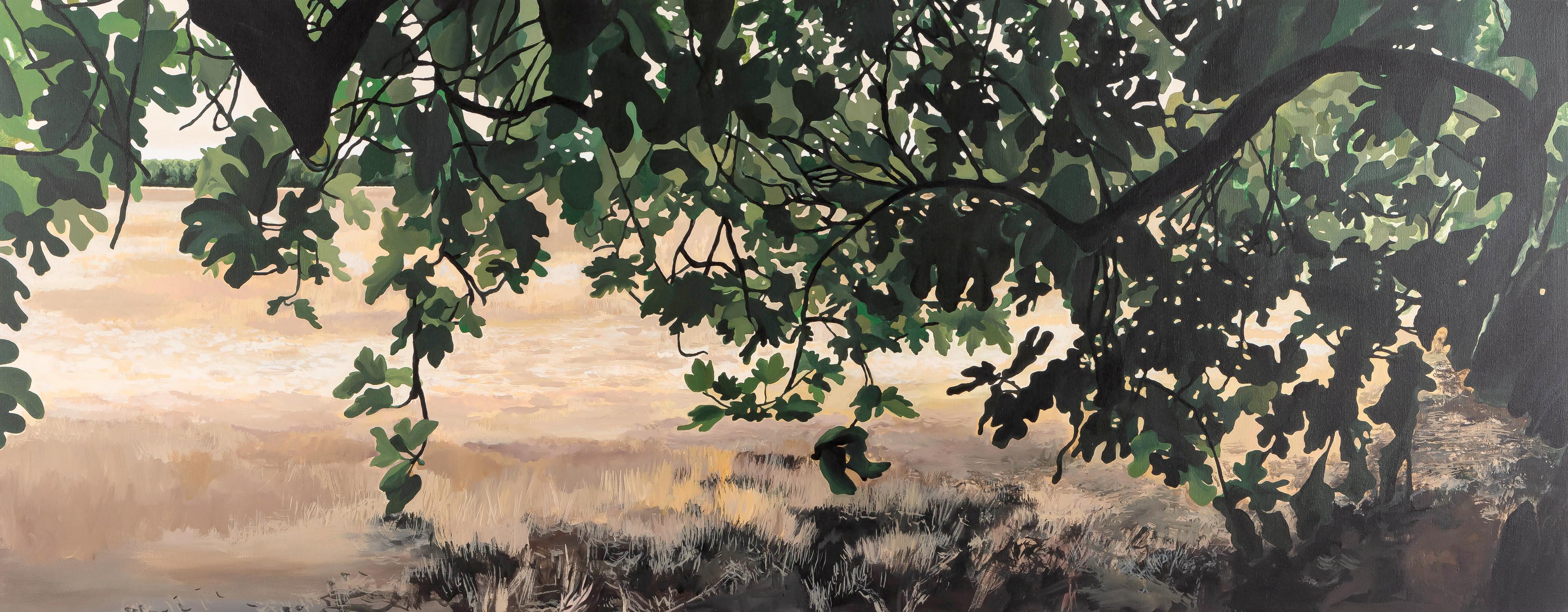 Jeffrey Long Landscape Painting – Unter dem Fächerbaum