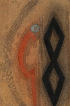 Out of the West 3, pittura astratta su carta, tecnica mista, carta fatta a mano, rosso