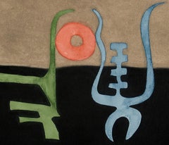 Out of the West, pittura astratta su carta, tecnica mista, carta fatta a mano, blu