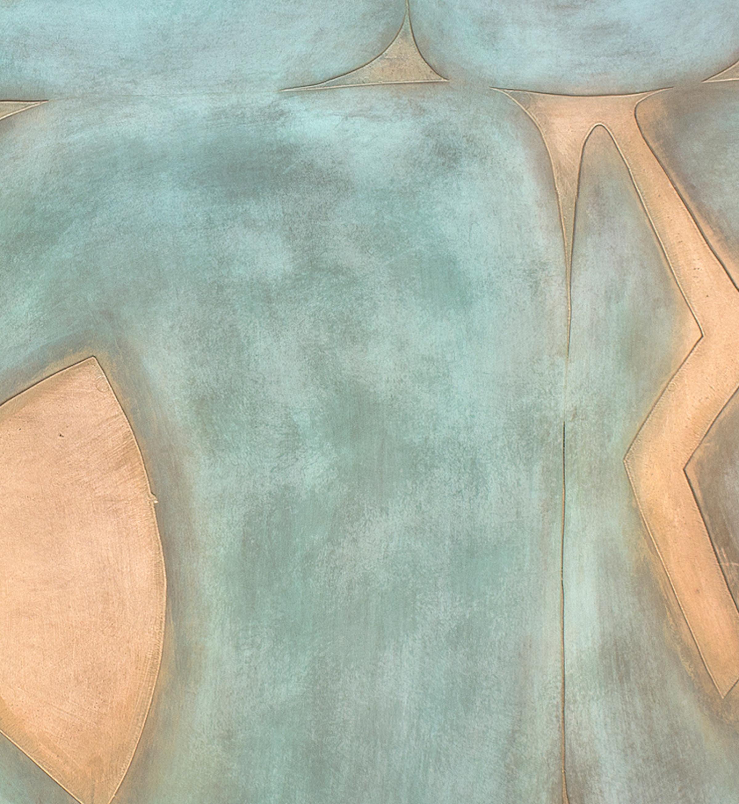Suachsawamaiman Dreaming, quadro astratto in metallo, appeso alla parete, rame, blu - Sculpture Contemporaneo di Jeffrey Maron