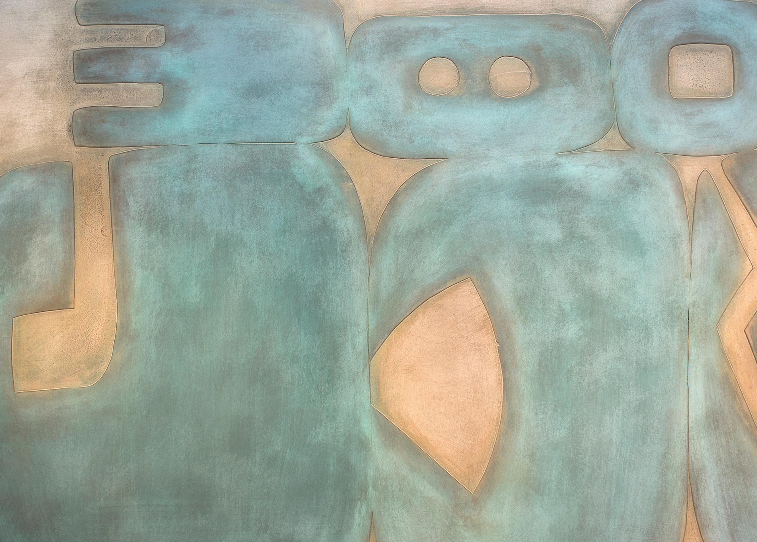 Suachsawamaiman Dreaming, quadro astratto in metallo, appeso alla parete, rame, blu - Abstract Sculpture Grigio di Jeffrey Maron