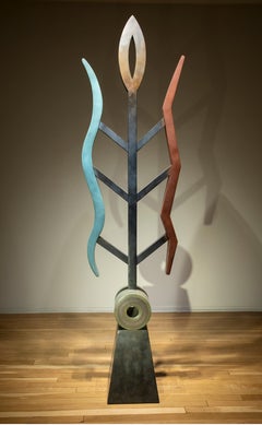 Feuer und Regen, abstrakte Skulptur, Kupfer, einzigartig, geometrisch, blau rot, braun
