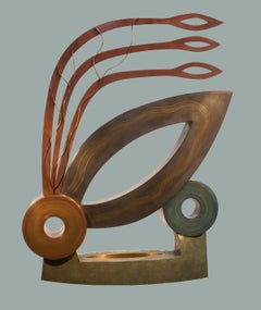 Joy, abstract metal sculpture, contemporary, copper, brown, red, bronze, 