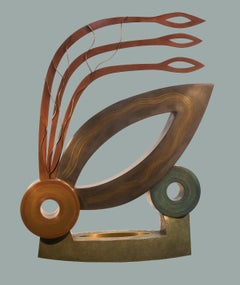 Joy, abstract metal sculpture, contemporary, copper, brown, red, bronze,