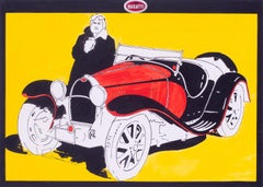 Popart, 1960s painting of a Bugatti by Welsh artist Jeffrey Morgan
