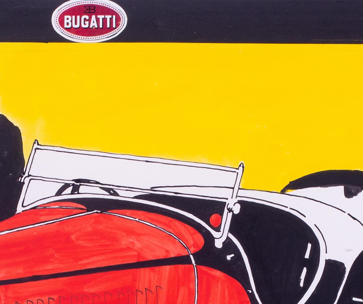 Popart, 1960s painting of a Bugatti by Welsh artist Jeffrey Morgan For Sale 1