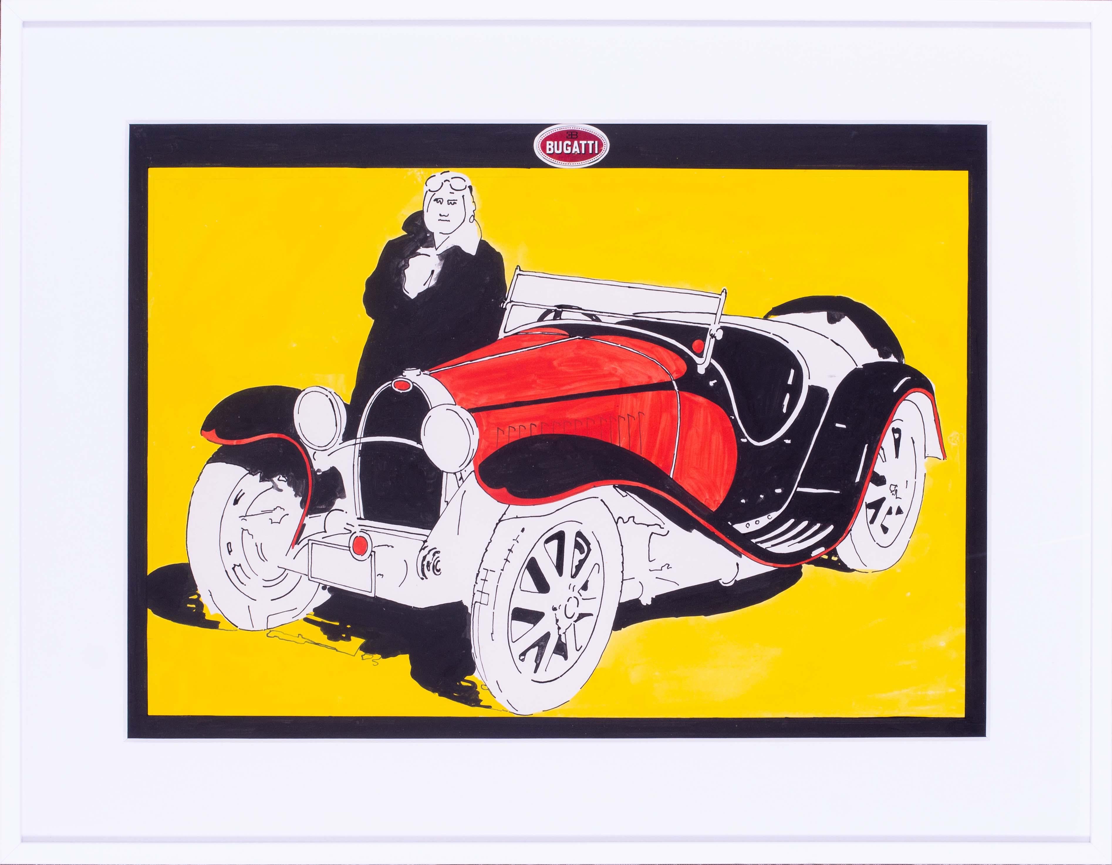 Popart, 1960s painting of a Bugatti by Welsh artist Jeffrey Morgan