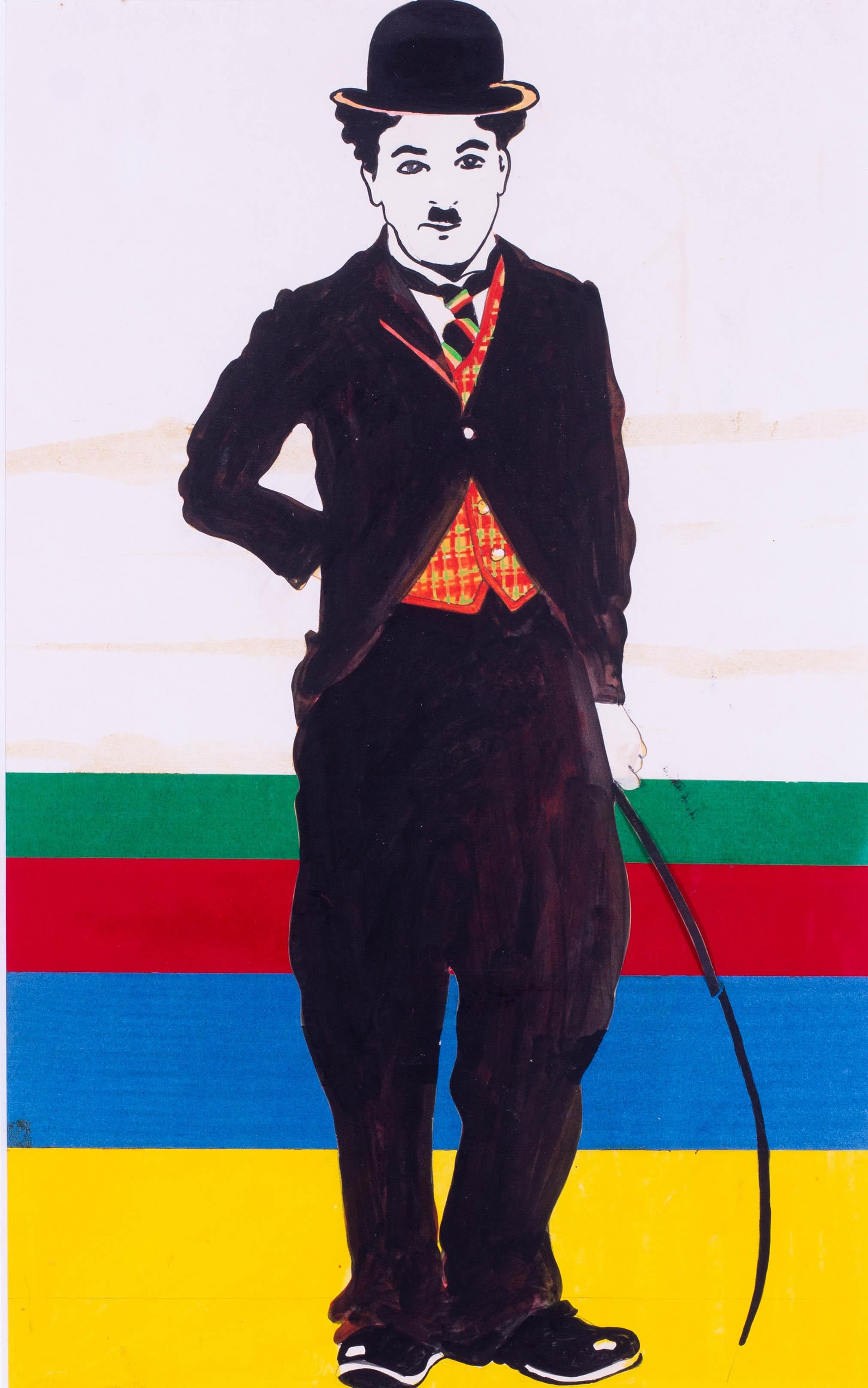 Jeffrey Morgan (britannique, né en 1942)
Charlie Chaplin
Peinture et collage d'affiches
23.3/4 x 14.5/8 in. (60.3 x 37.2 cm.)
Un dessin pop art des années 1960 pour une impression sur étain pour JRM Designs Ltd.

Jeffrey Morgan est un peintre,