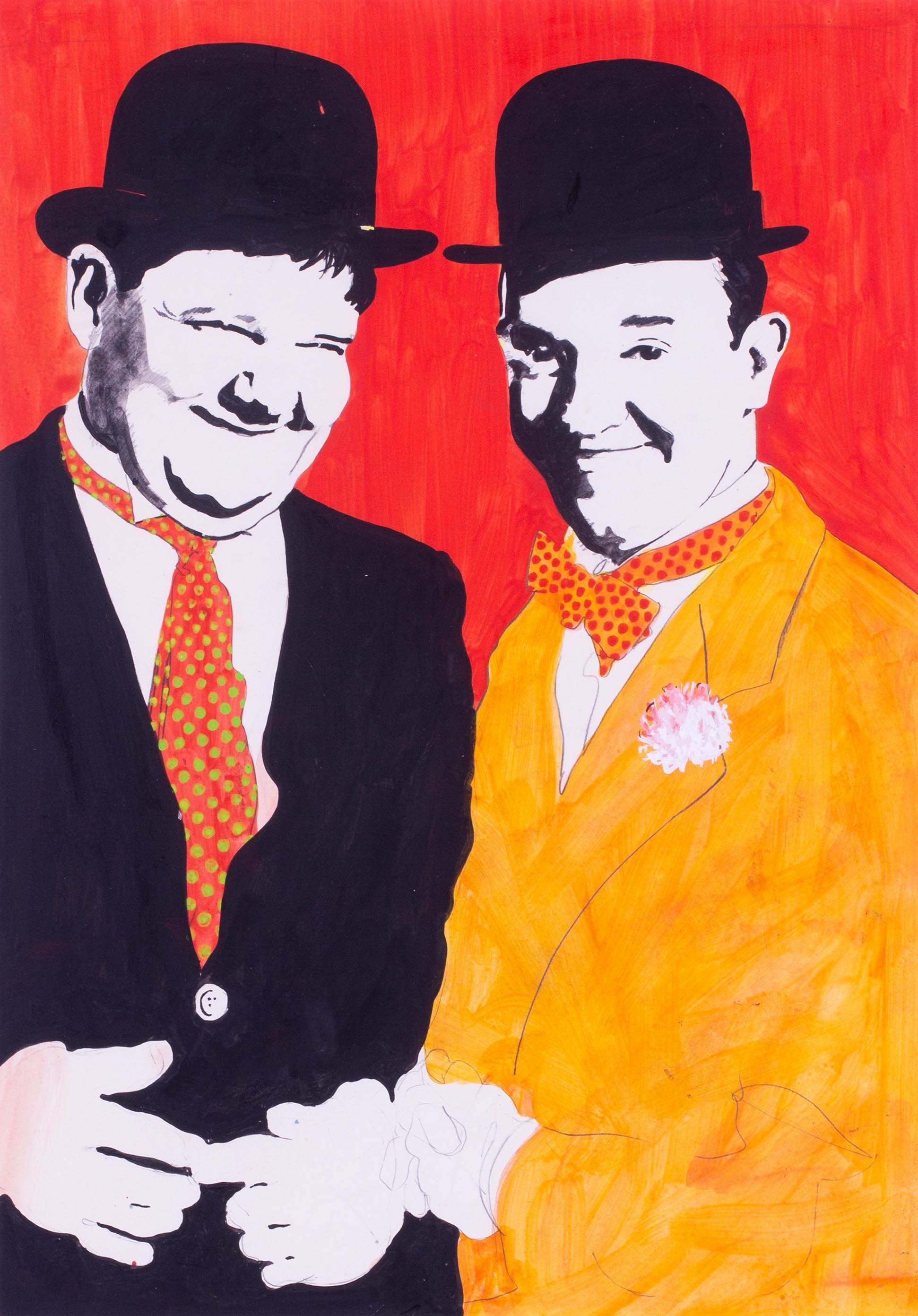 Peinture de Laurel et Hardy par l'artiste gallois Jeffrey Morgan, Popart, années 1960 en vente 1