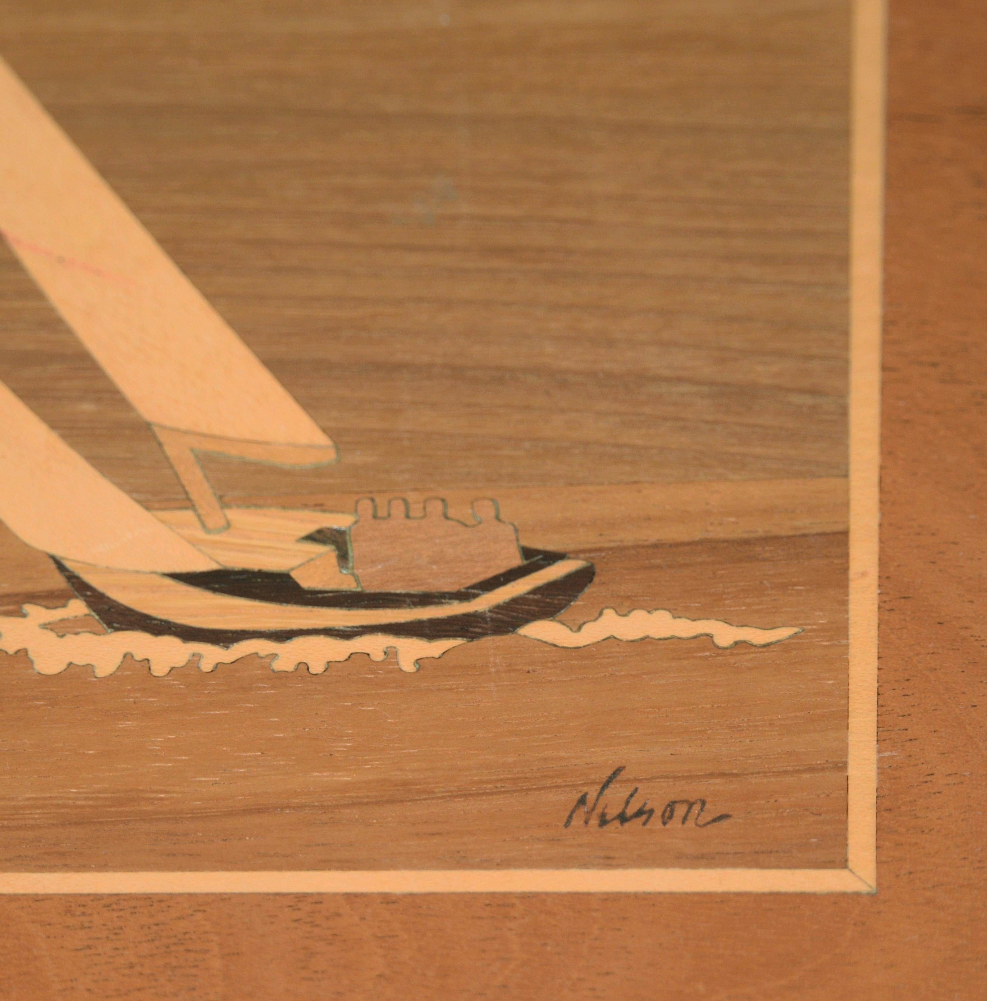 Sailboat Out At Sea - Landscape Scene by Jeffrey Nelson Hudson Valley Inlay For Sale 4