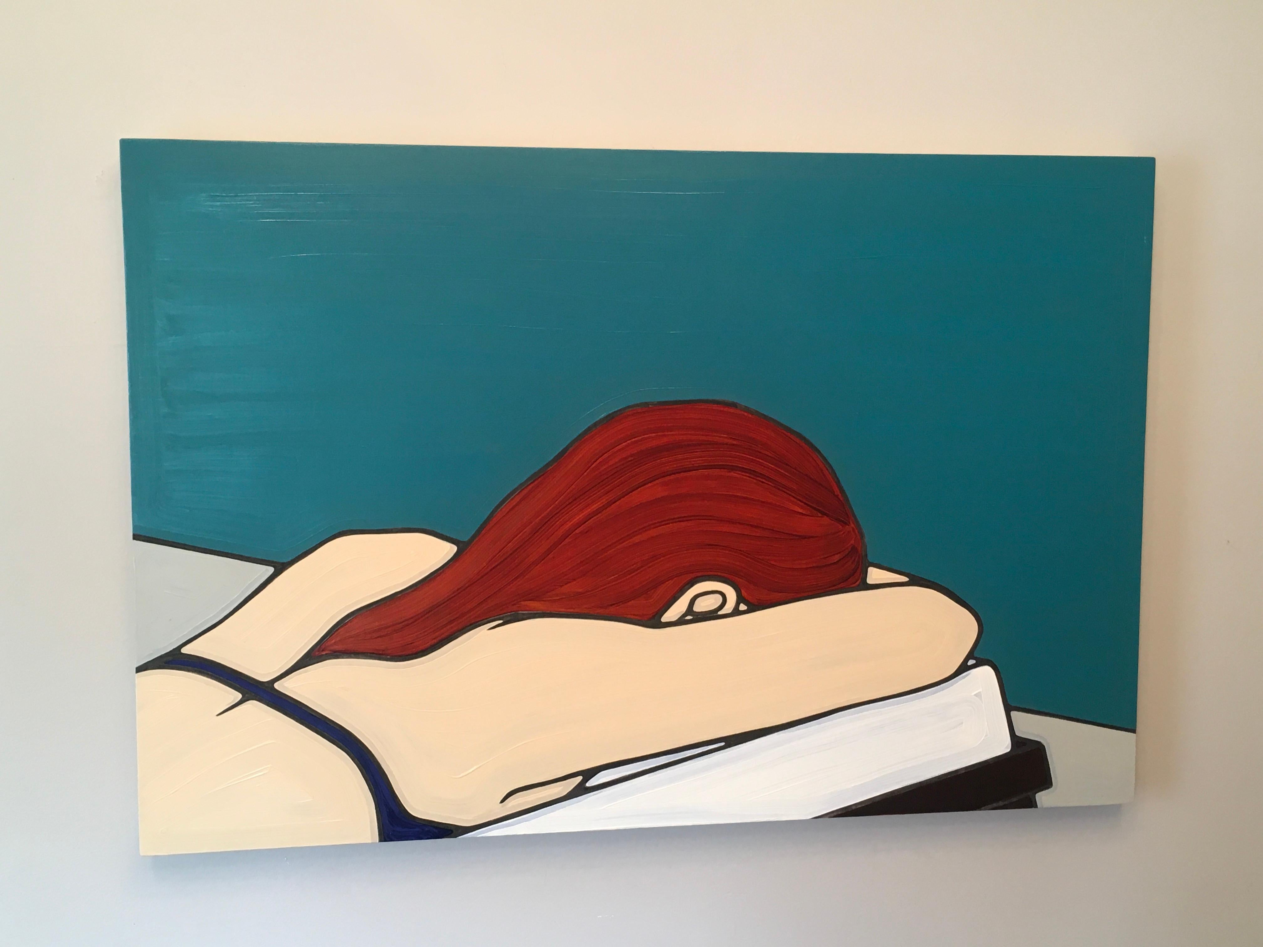 Chaise 31, Minimalistische, Pop-Art, Malerei, figurativ, Pool, weibliche Figur – Painting von Jeffrey Palladini