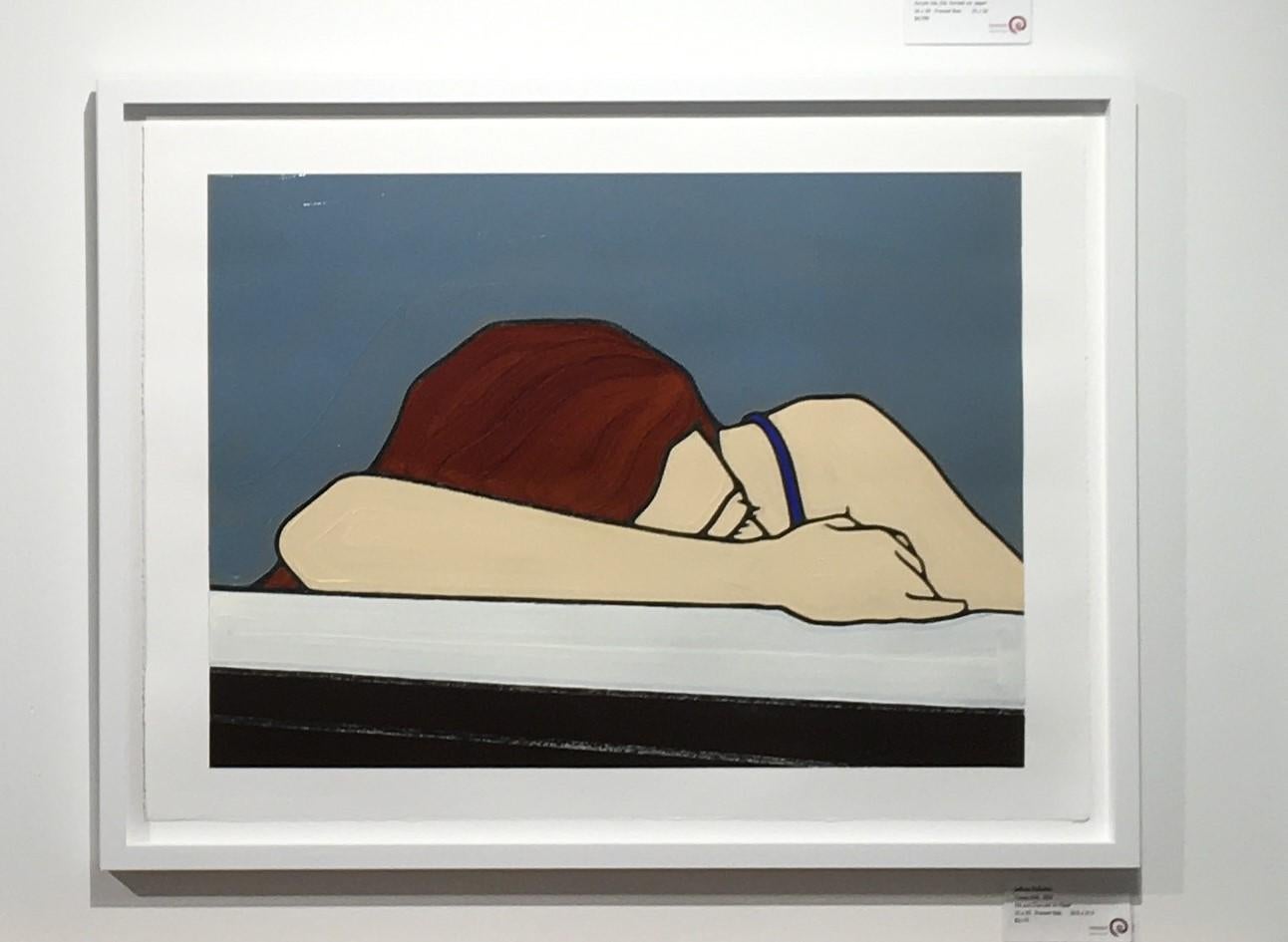 Chaise 36, Minimalistische, Pop-Art, Malerei, figurativ, Pool, weibliche Figur, Papier – Painting von Jeffrey Palladini