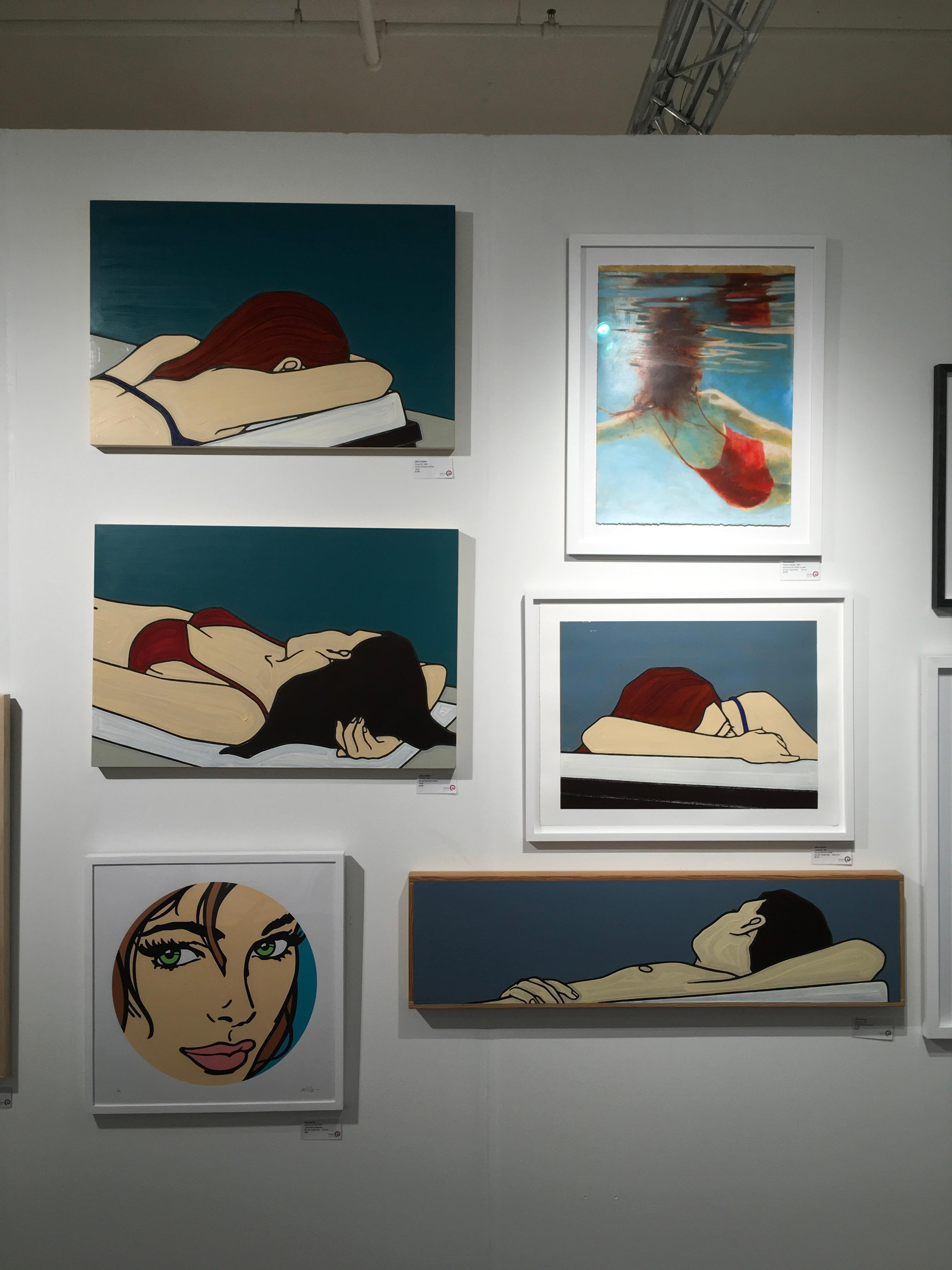 Chaise 36, minimaliste, Pop Art, peinture, figuratif, piscine, figure féminine, papier - Contemporain Painting par Jeffrey Palladini
