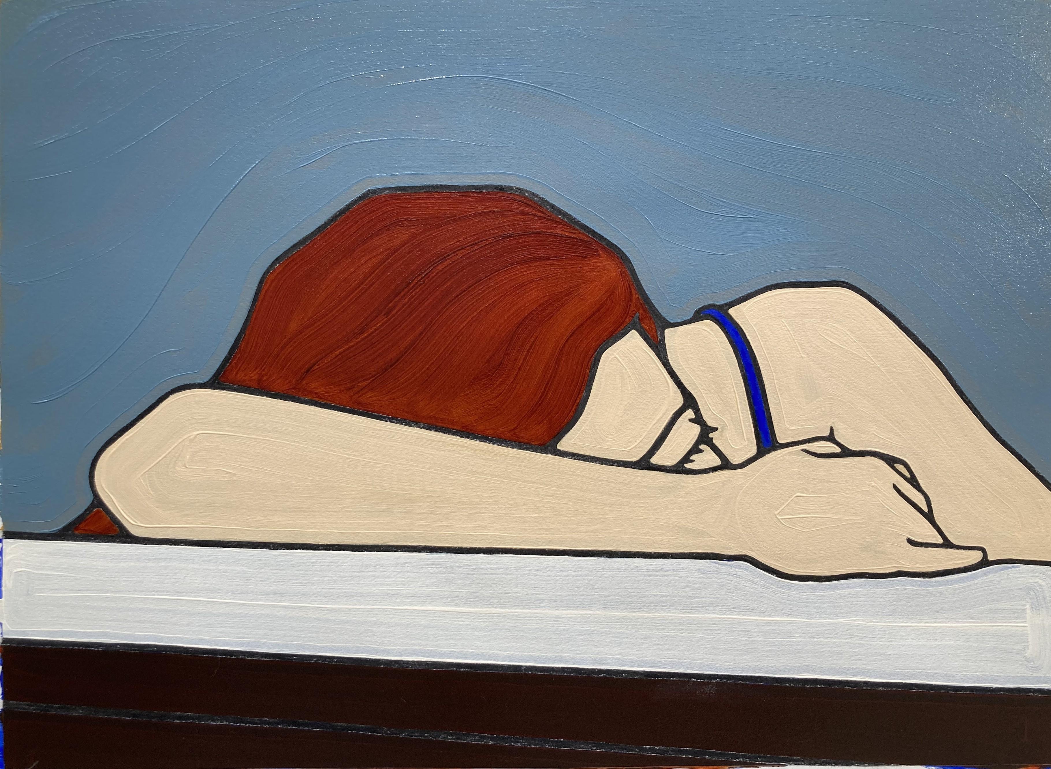 Portrait Painting Jeffrey Palladini - Chaise 36, minimaliste, Pop Art, peinture, figuratif, piscine, figure féminine, papier