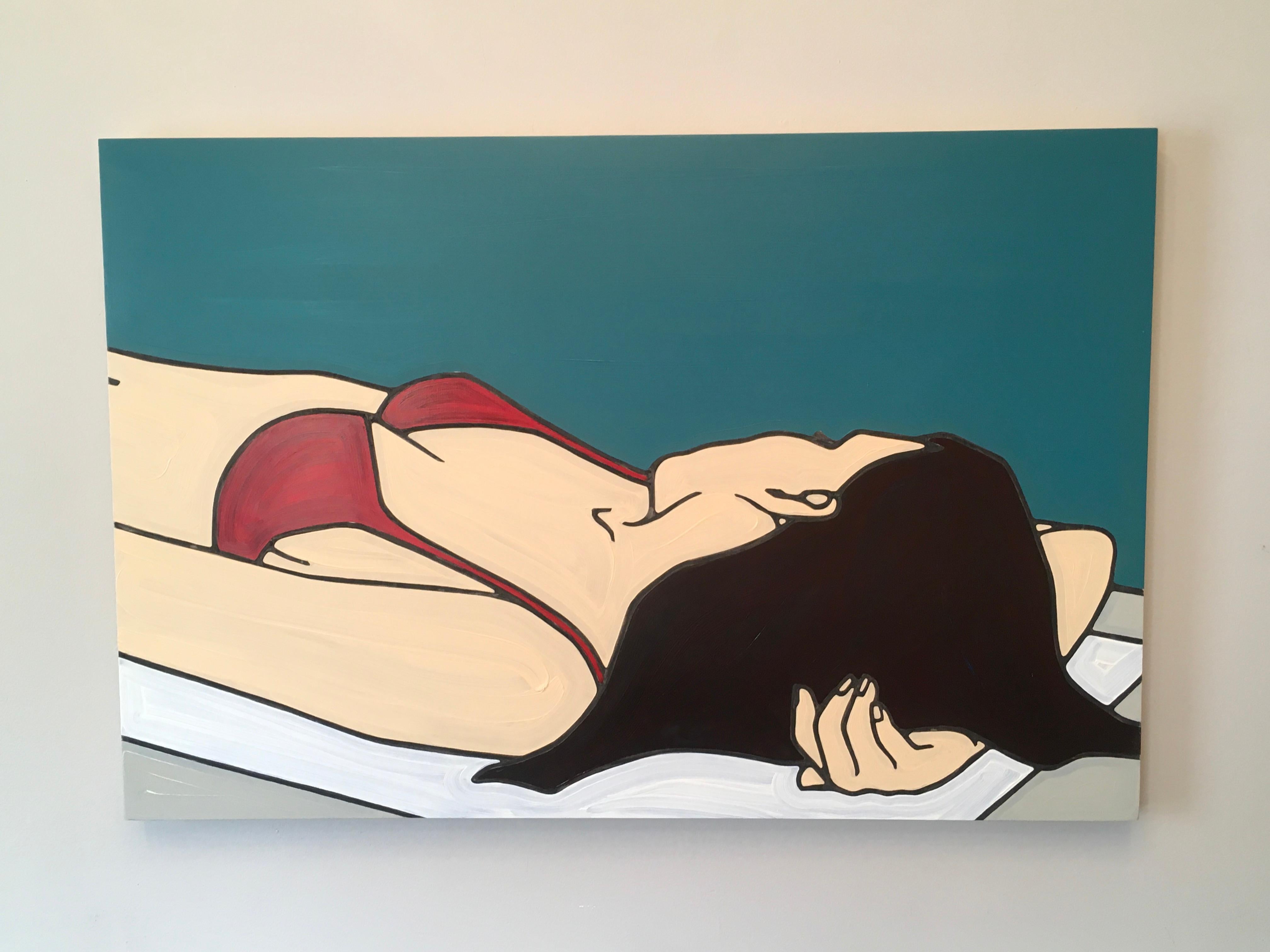 Pool 35, Minimalist, Pop Art, painting, Figurative, Pool, Female Figure For Sale 1