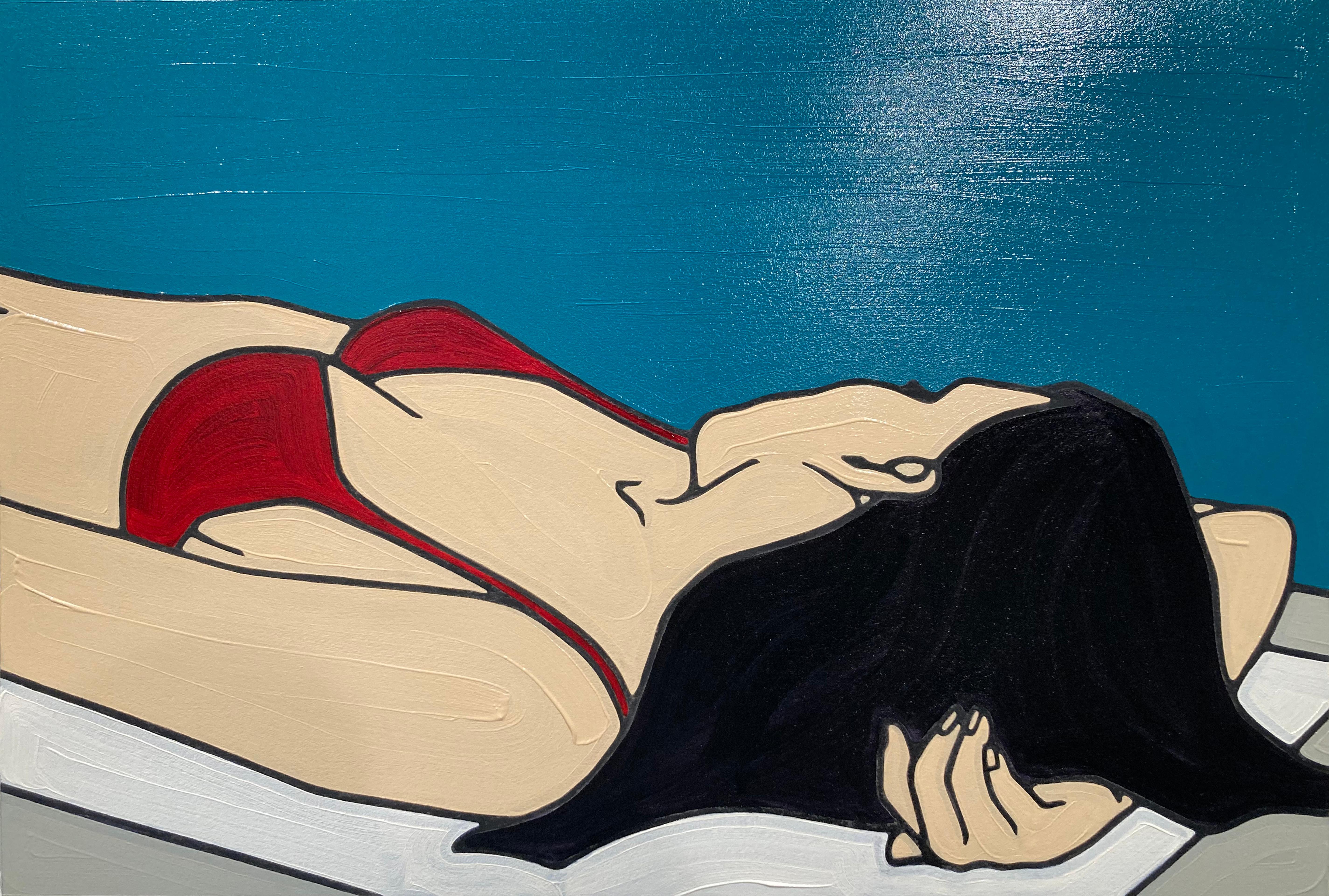 Figurative Painting Jeffrey Palladini - Pool 37, minimaliste, Pop Art, peinture, figuratif, piscine, figure féminine, papier