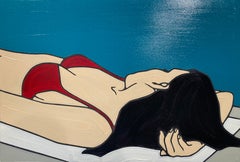 Pool 37, Minimalist, Pop Art, painting, Figurative, Pool, Female Figure, Paper