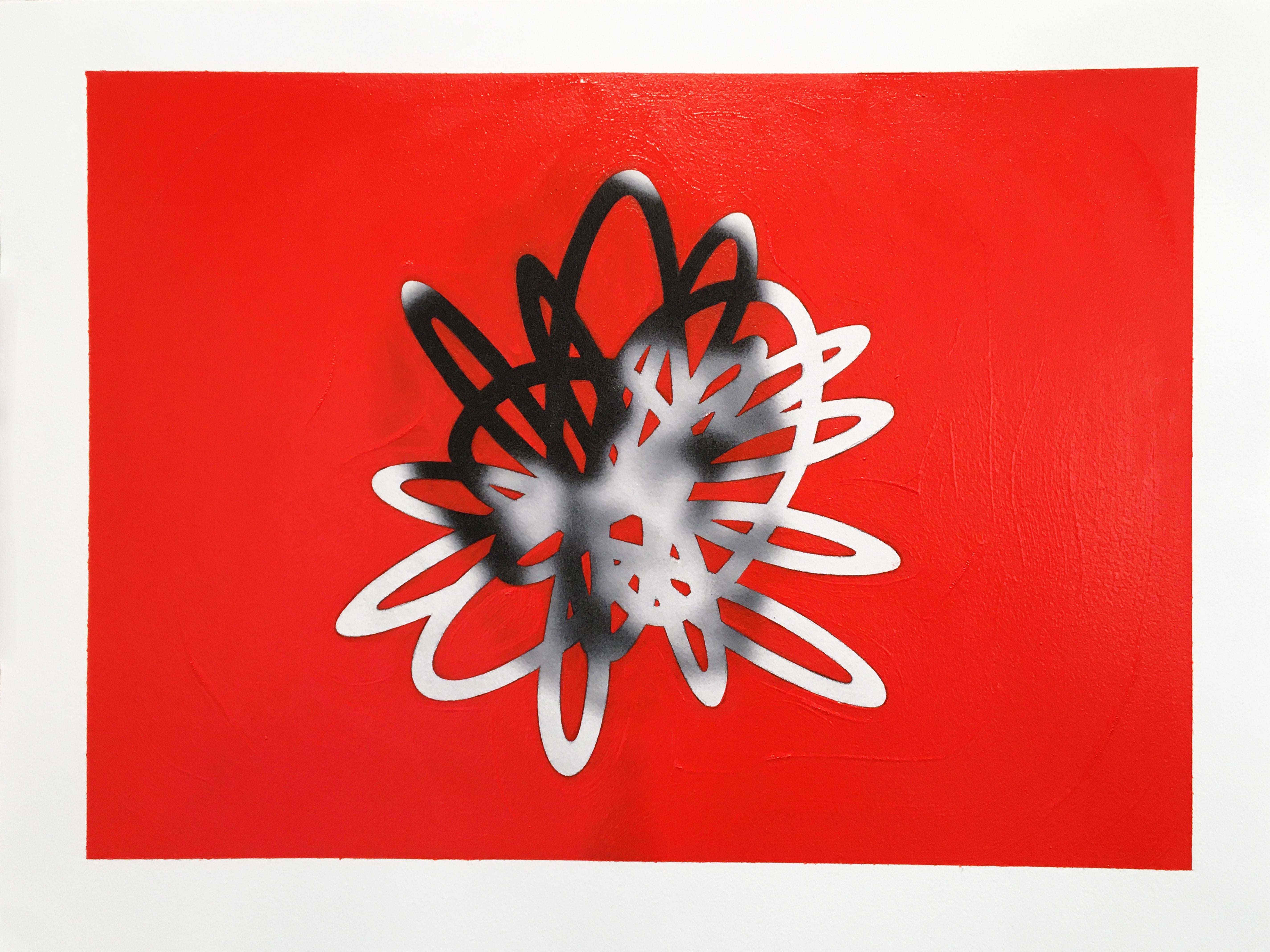Jeffrey Palladini Abstract Painting - Thread #11, Minimalist, Oil, Inkjet, Work on Paper, Red, 