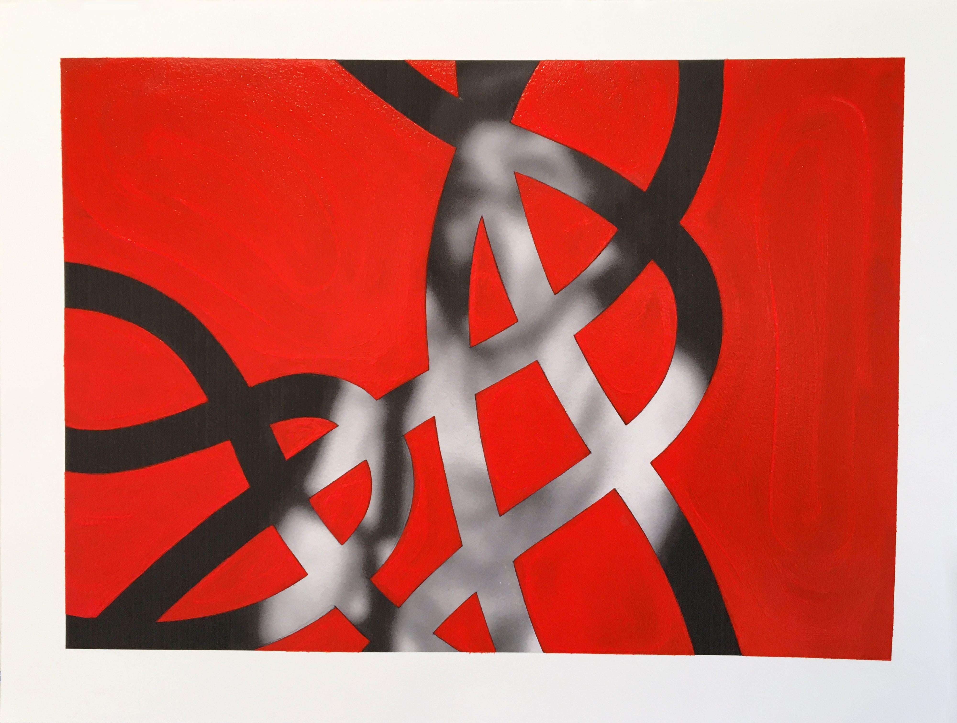 Jeffrey Palladini Figurative Painting - Thread #12  (Gimme Gimme), Minimalist, Oil, Abstract, musical figures, Red