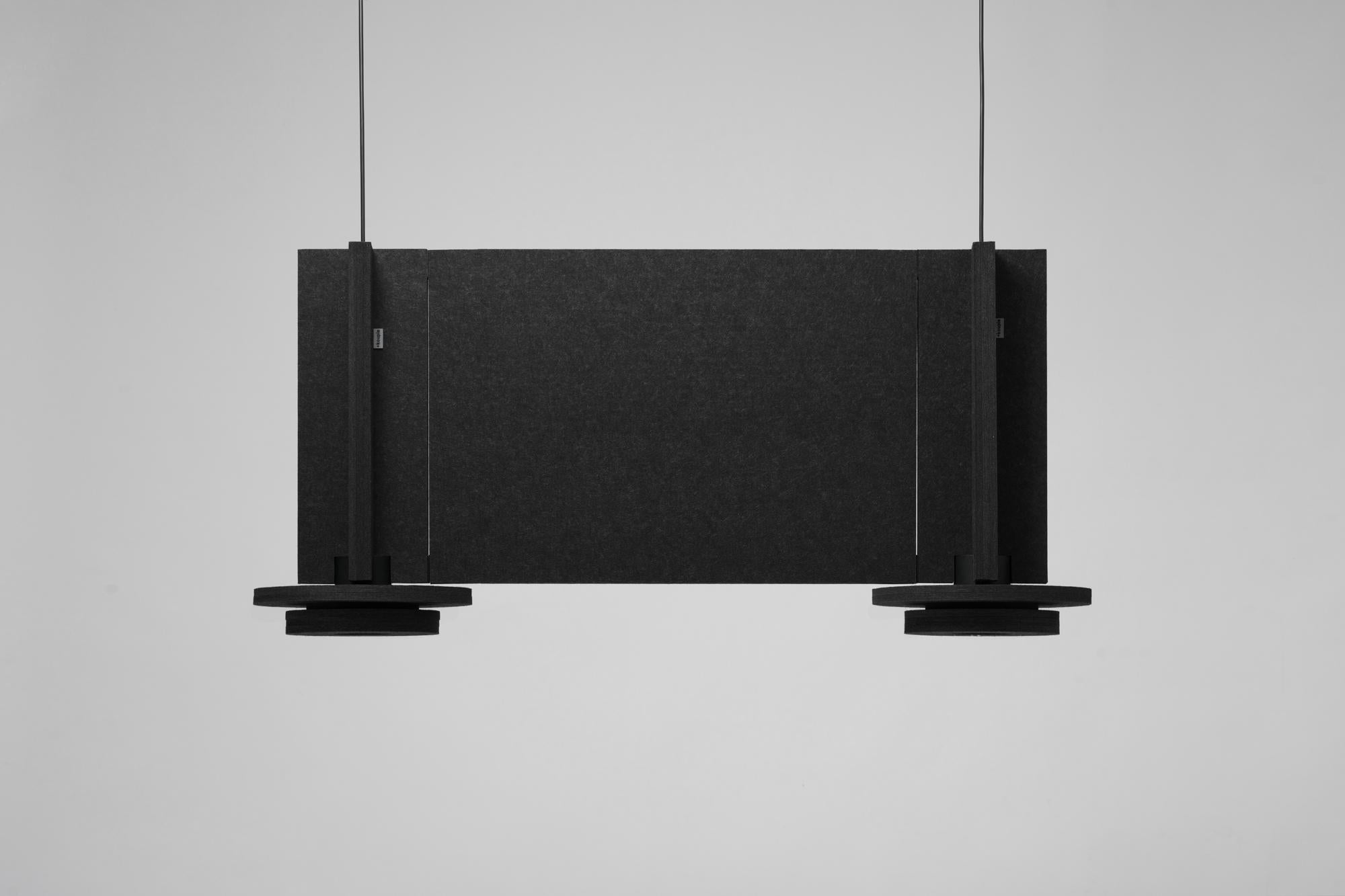 Jeffrey Panel Black Pendant Lamp by +kouple
Dimensions: W 60 x H 41,5 cm.
Materials: Recycled polyester (PET felt) and powder-coated steel.

All our lamps can be wired according to each country. If sold to the USA it will be wired for the USA for