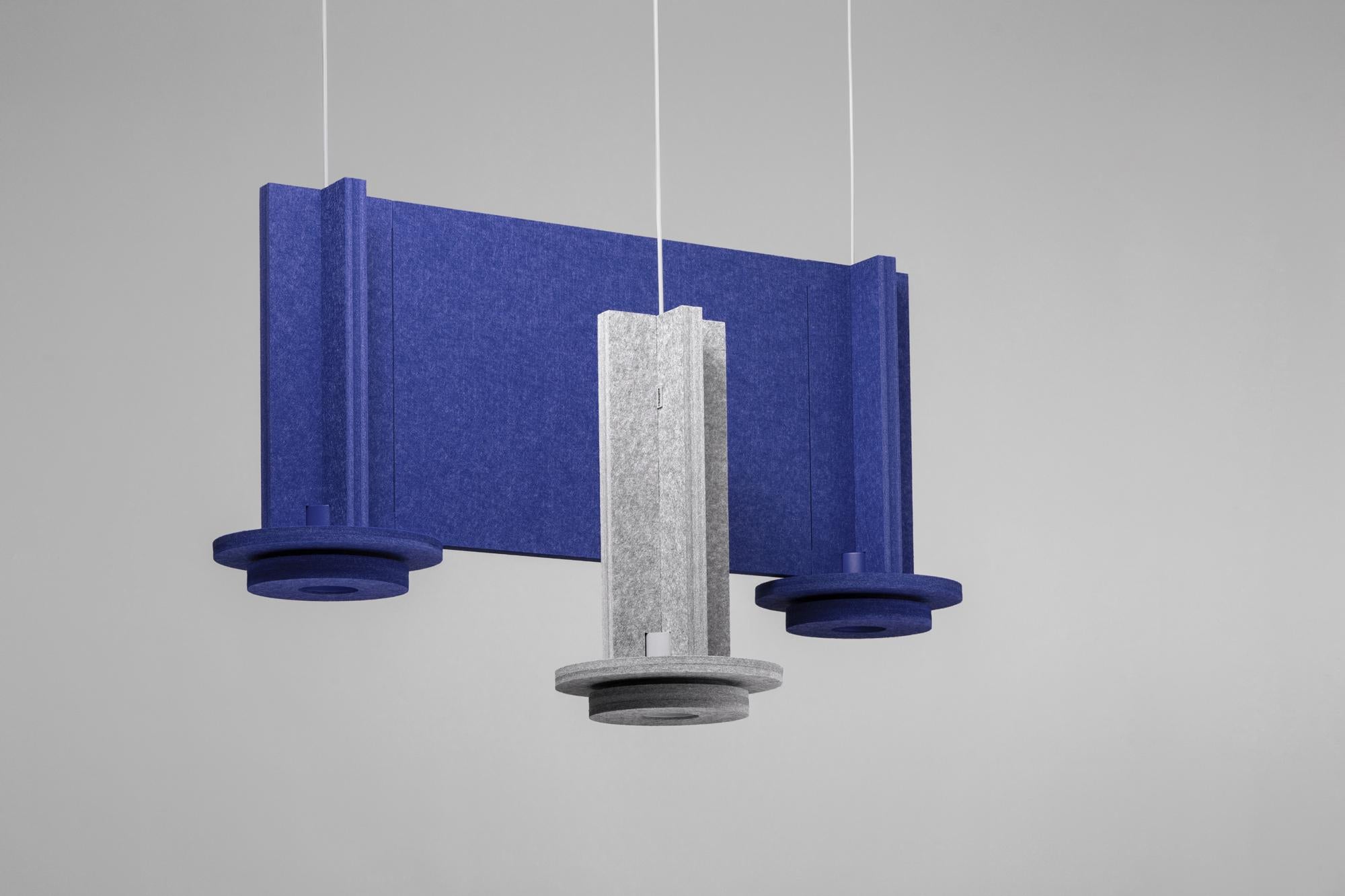 Powder-Coated Jeffrey Panel Blue Pendant Lamp by +kouple For Sale