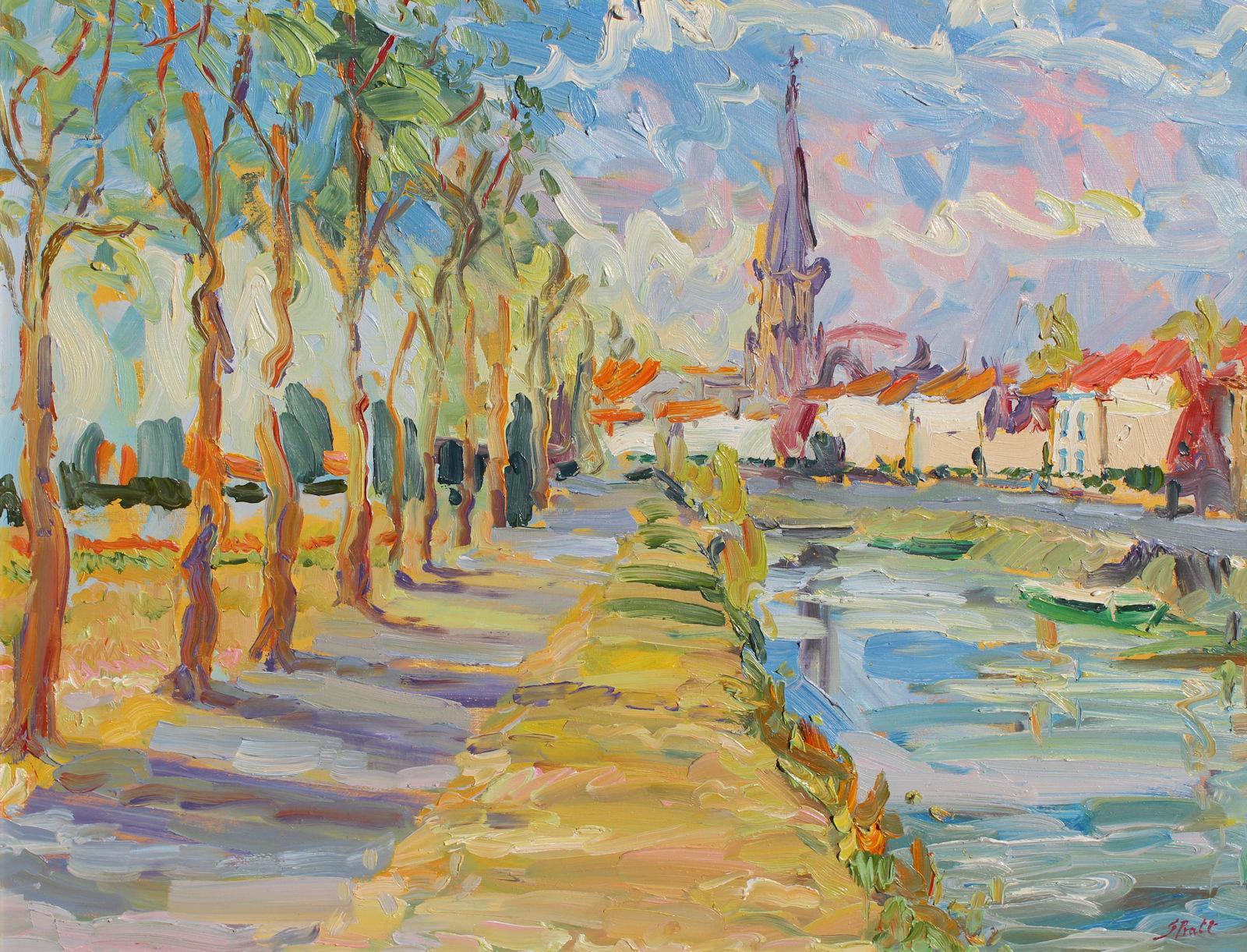 Église sur la rivière - Painting de Jeffrey Pratt