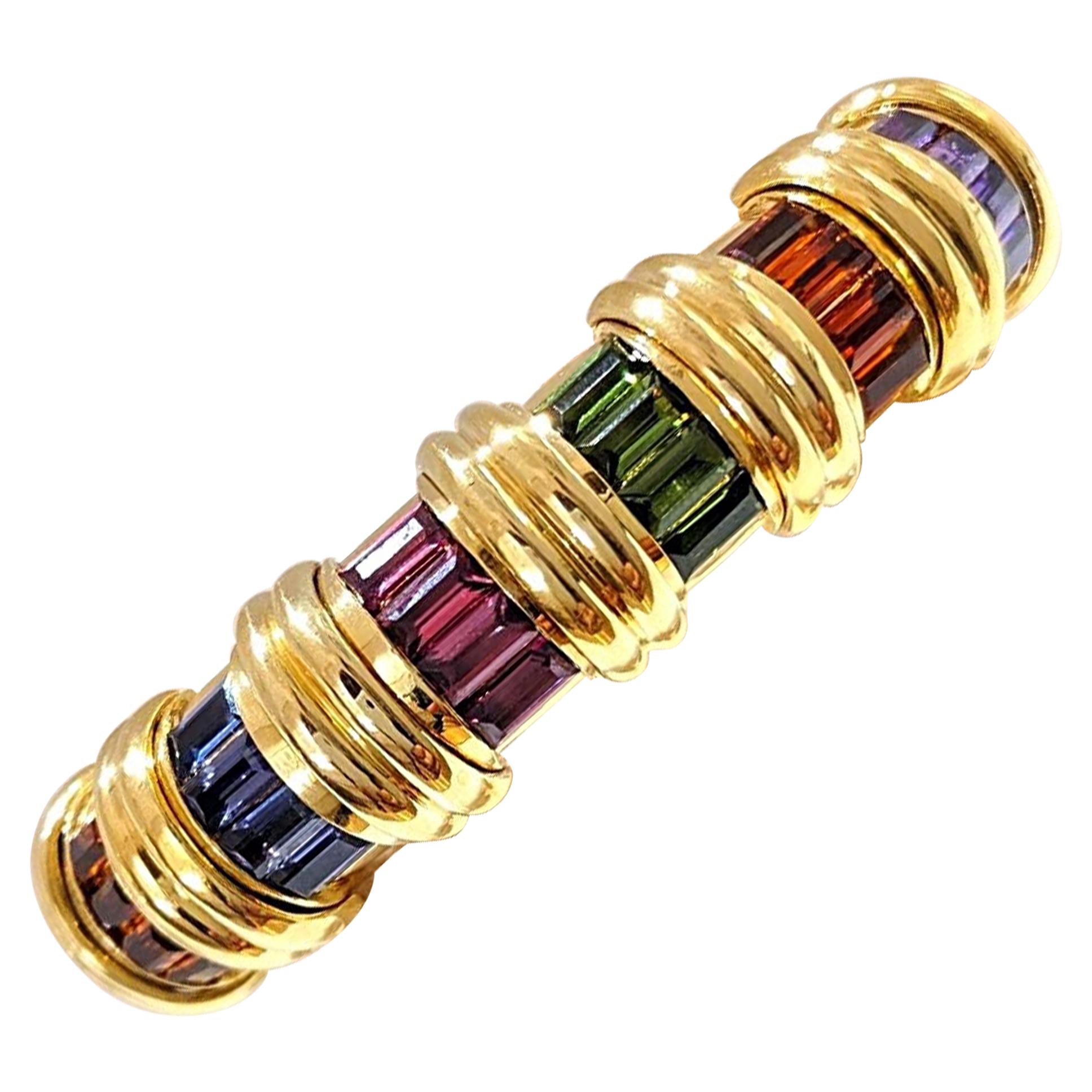 Jeffrey Stevens 18 Karat Yellow Gold Rainbow Semi Precious Cuff Bracelet