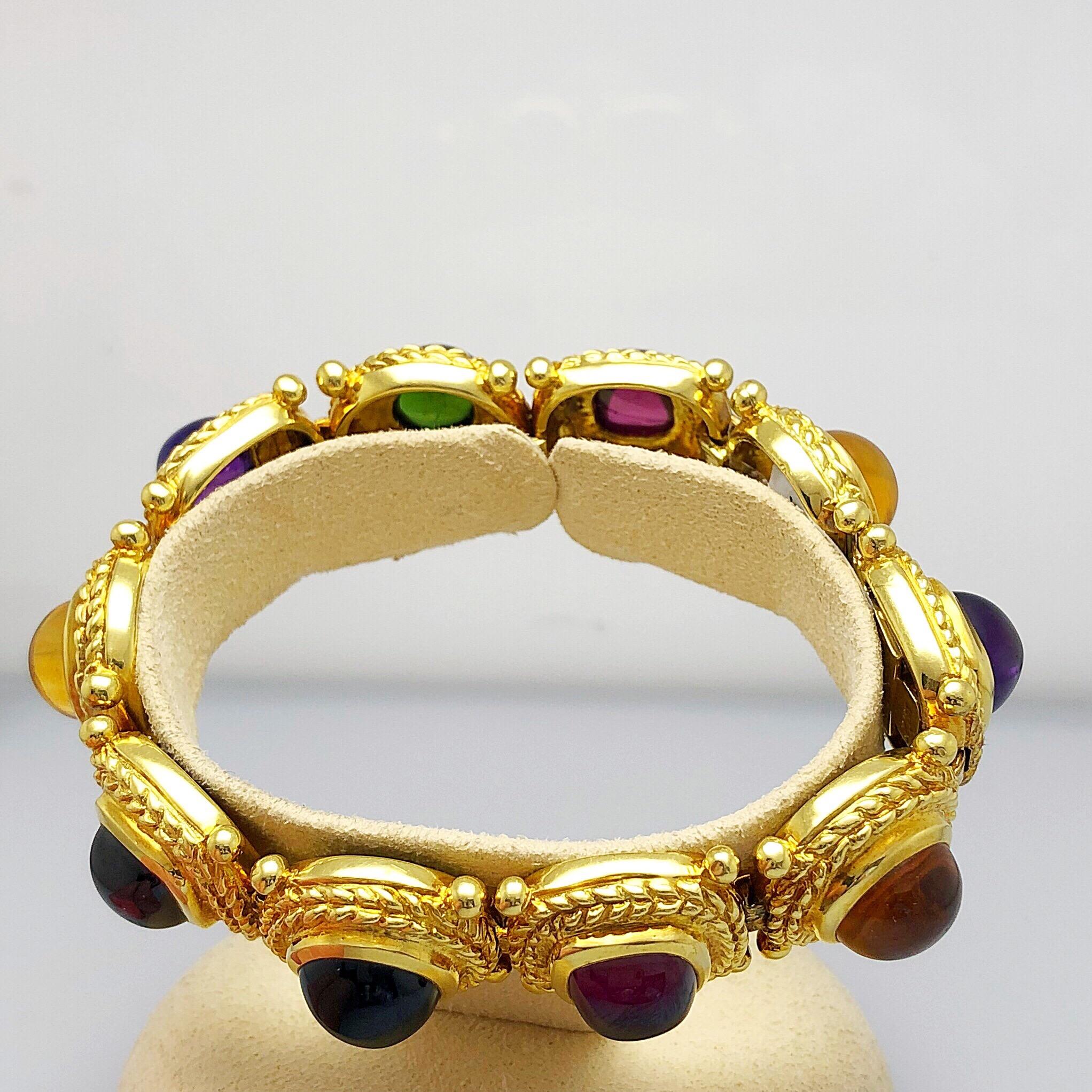 Contemporary Jeffrey Stevens 18 Karat Gold and Semi Precious Cabochon Gemstone Bracelet For Sale