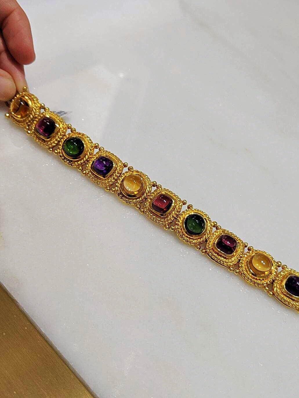 Jeffrey Stevens 18 Karat Gold and Semi Precious Cabochon Gemstone Bracelet In New Condition For Sale In New York, NY