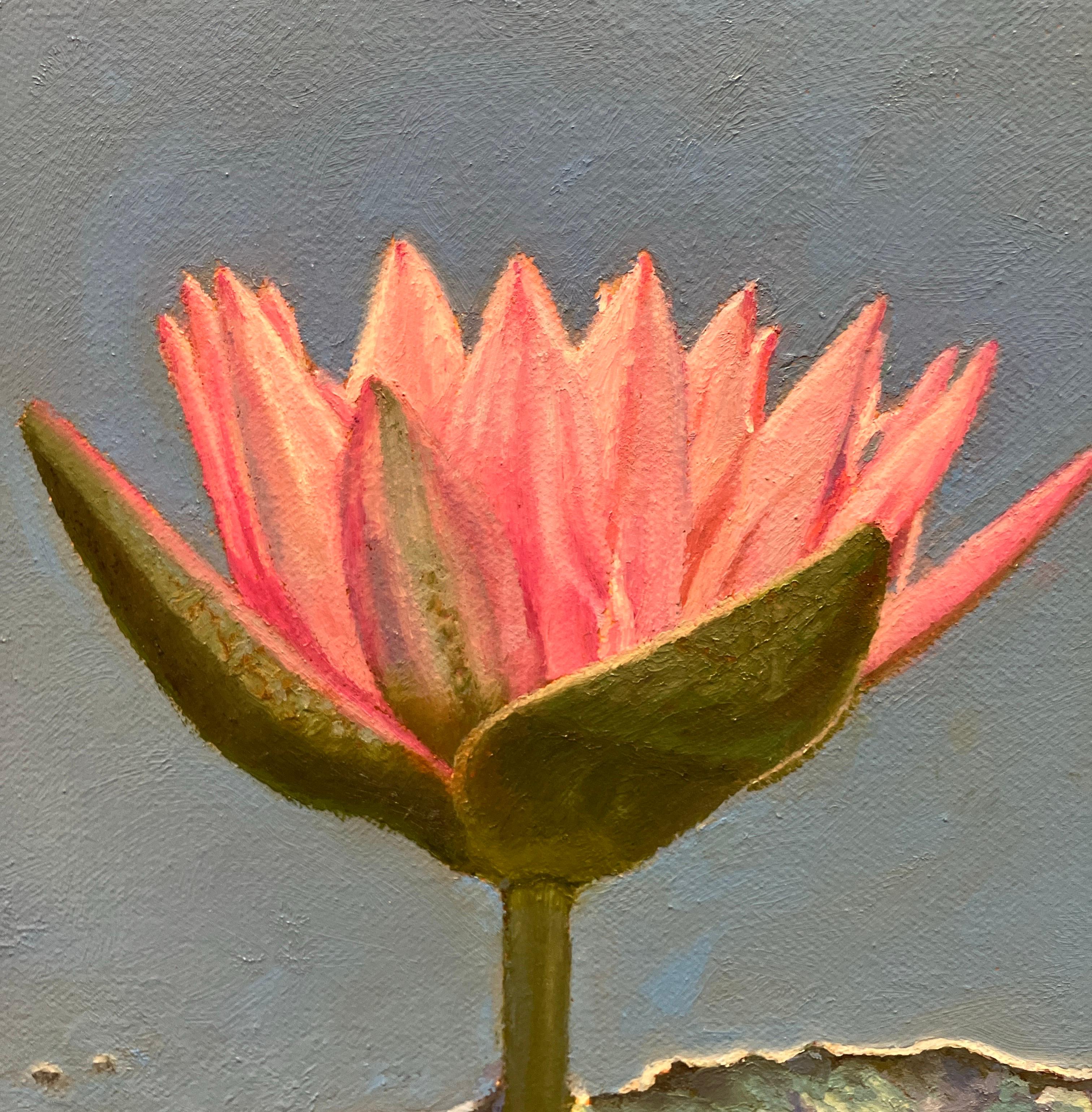 Fotorealistisches Ölgemälde, Gerahmte Leinwand, Rosa Lilien, Wasser, Jeffrey Vaughn im Angebot 3