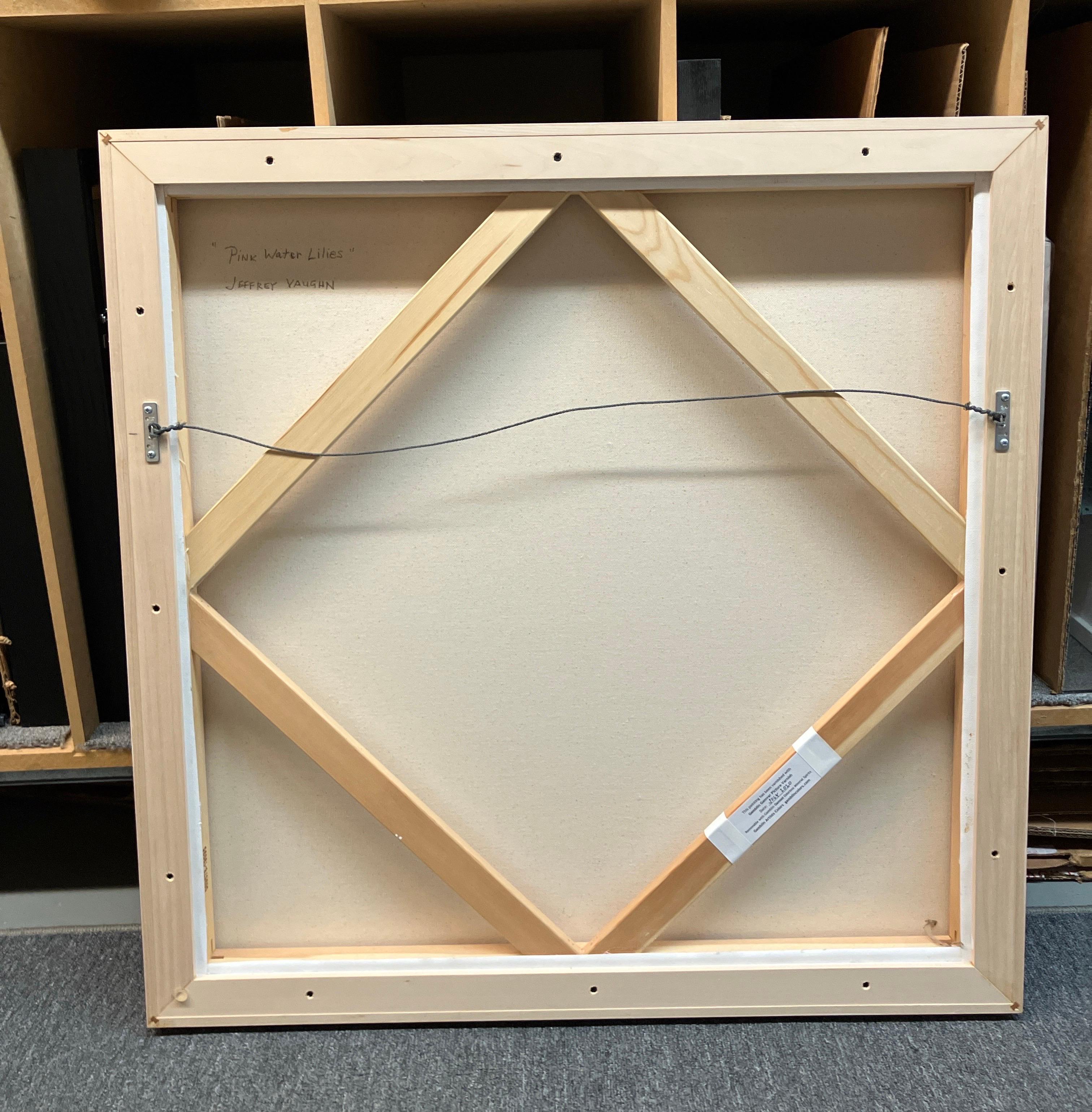 Fotorealistisches Ölgemälde, Gerahmte Leinwand, Rosa Lilien, Wasser, Jeffrey Vaughn im Angebot 5