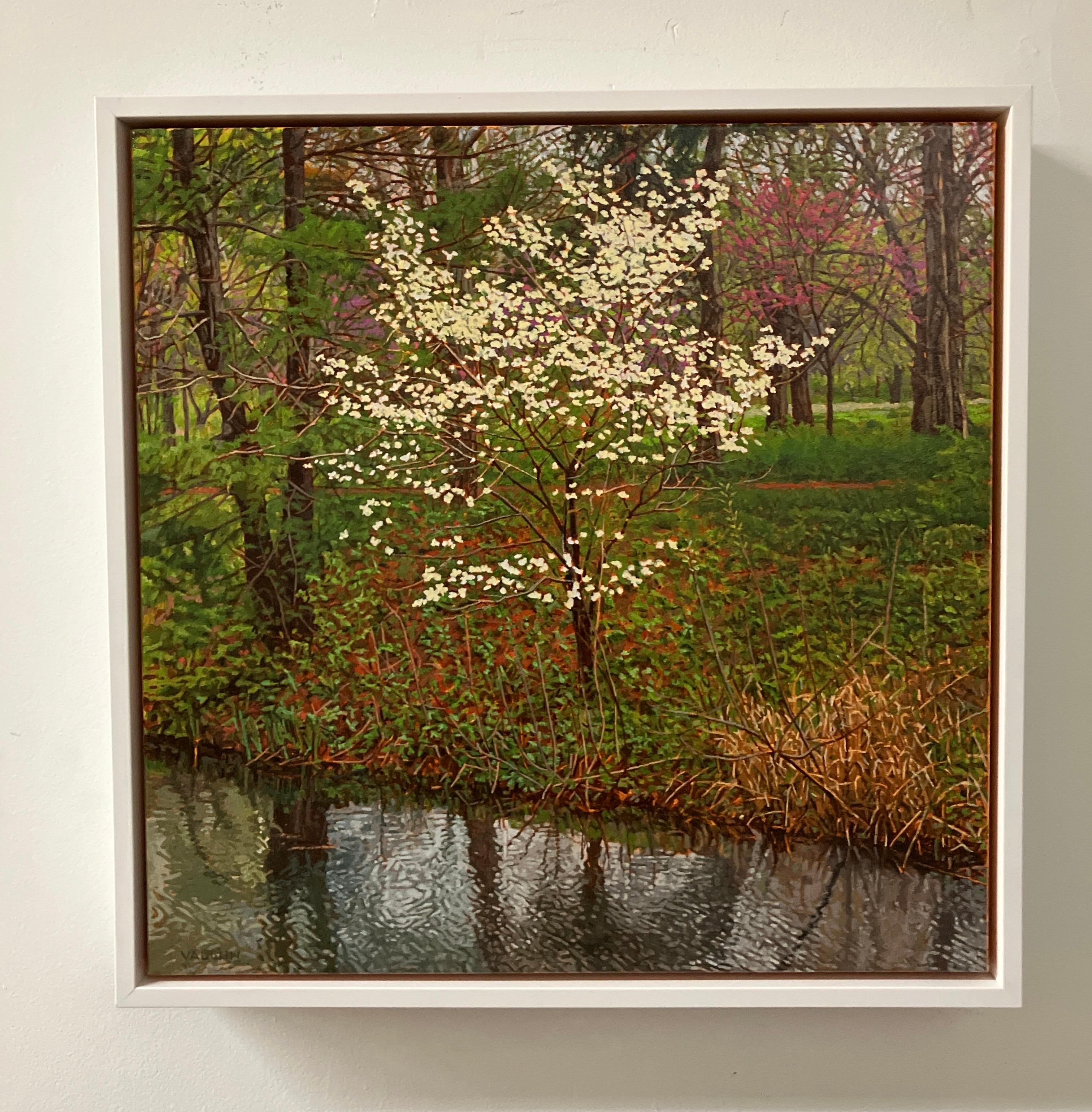 Fotorealistisches Ölgemälde auf Leinwand, gerahmt, Vorfrühling, Hartriegelbaum (Zeitgenössisch), Painting, von Jeffrey Vaughn