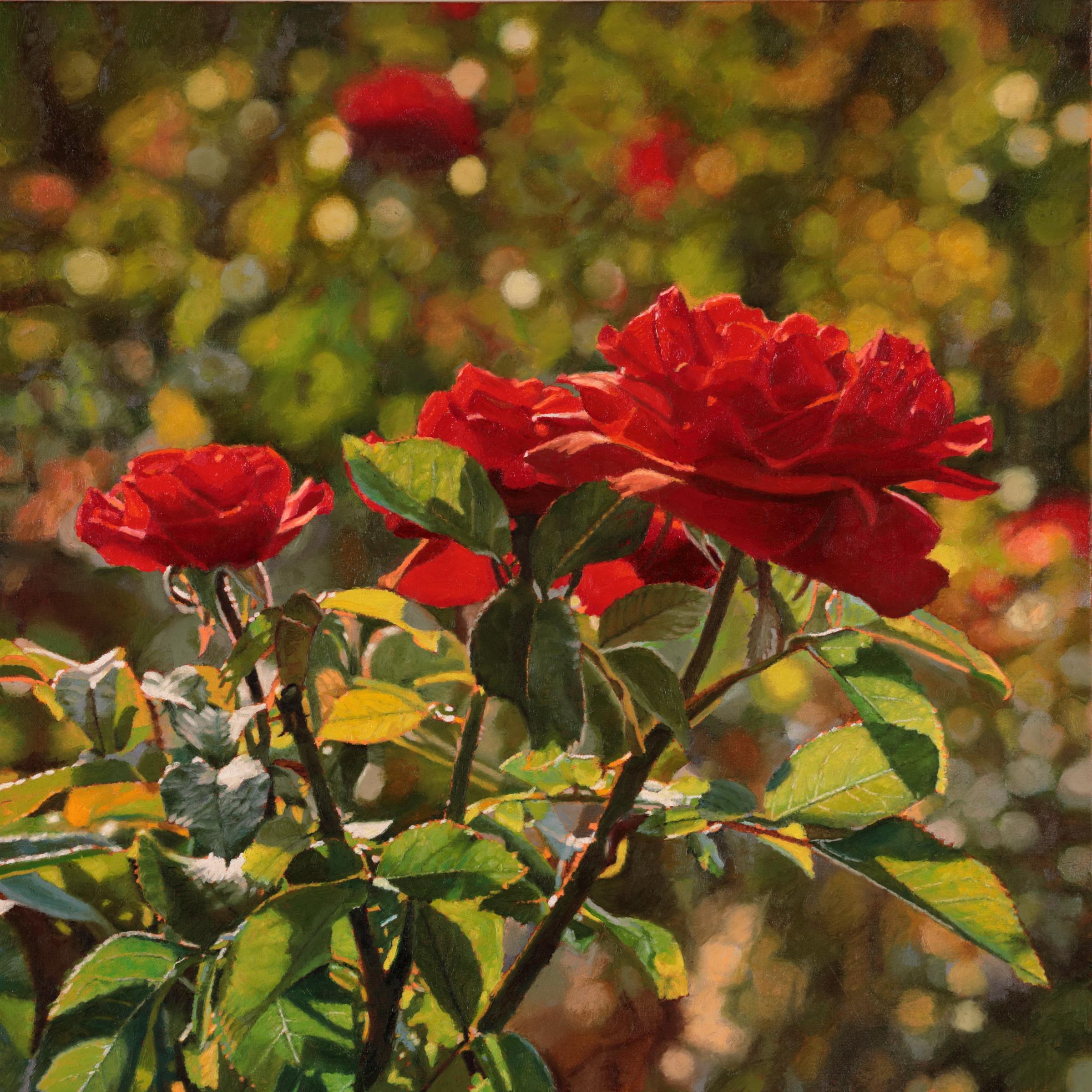 Jeffrey Vaughn Landscape Painting - "Red Roses", Contemporary, Photorealistic, Oil, Painting, Framed, Flowers