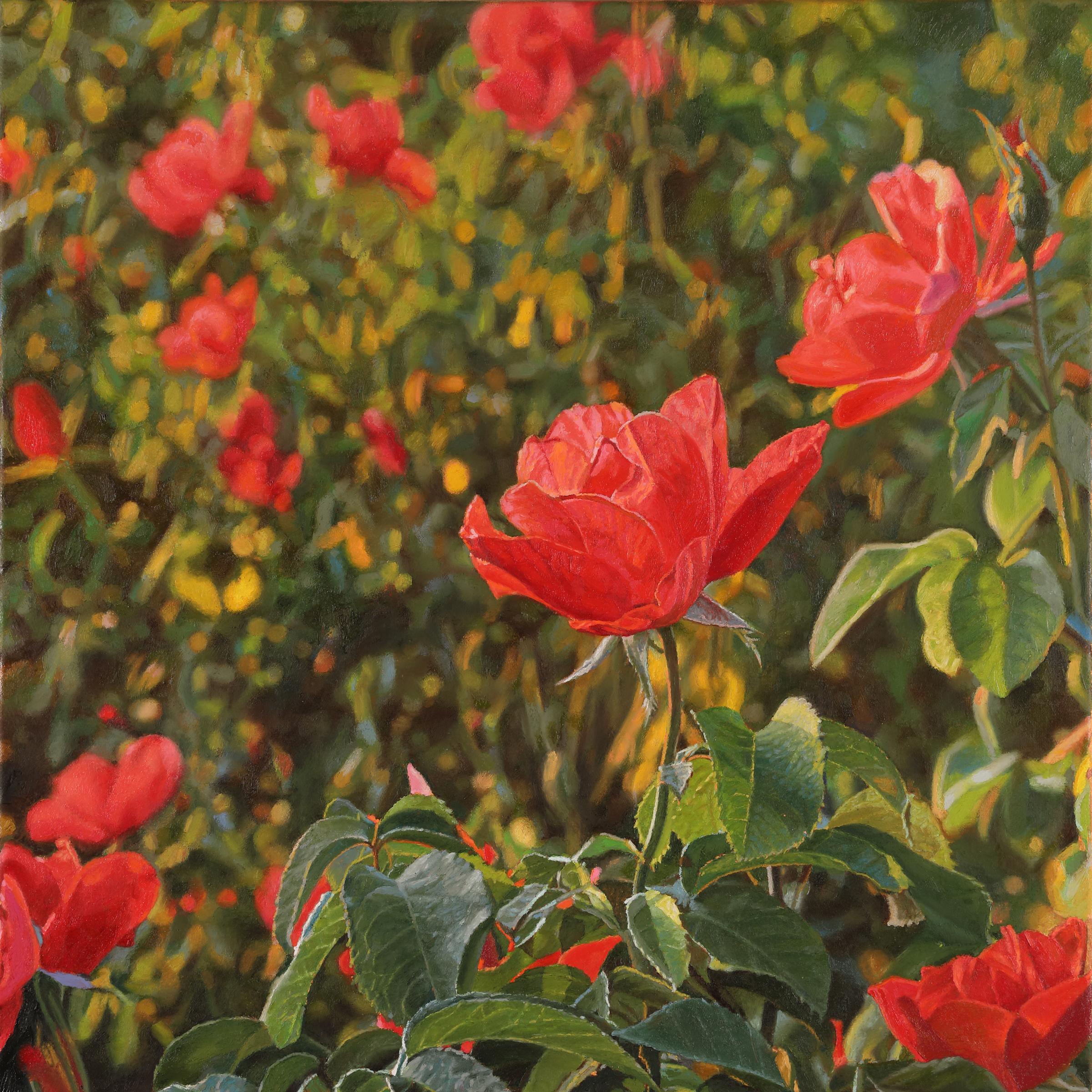 Jeffrey Vaughn Landscape Painting - Roses in Warm Light