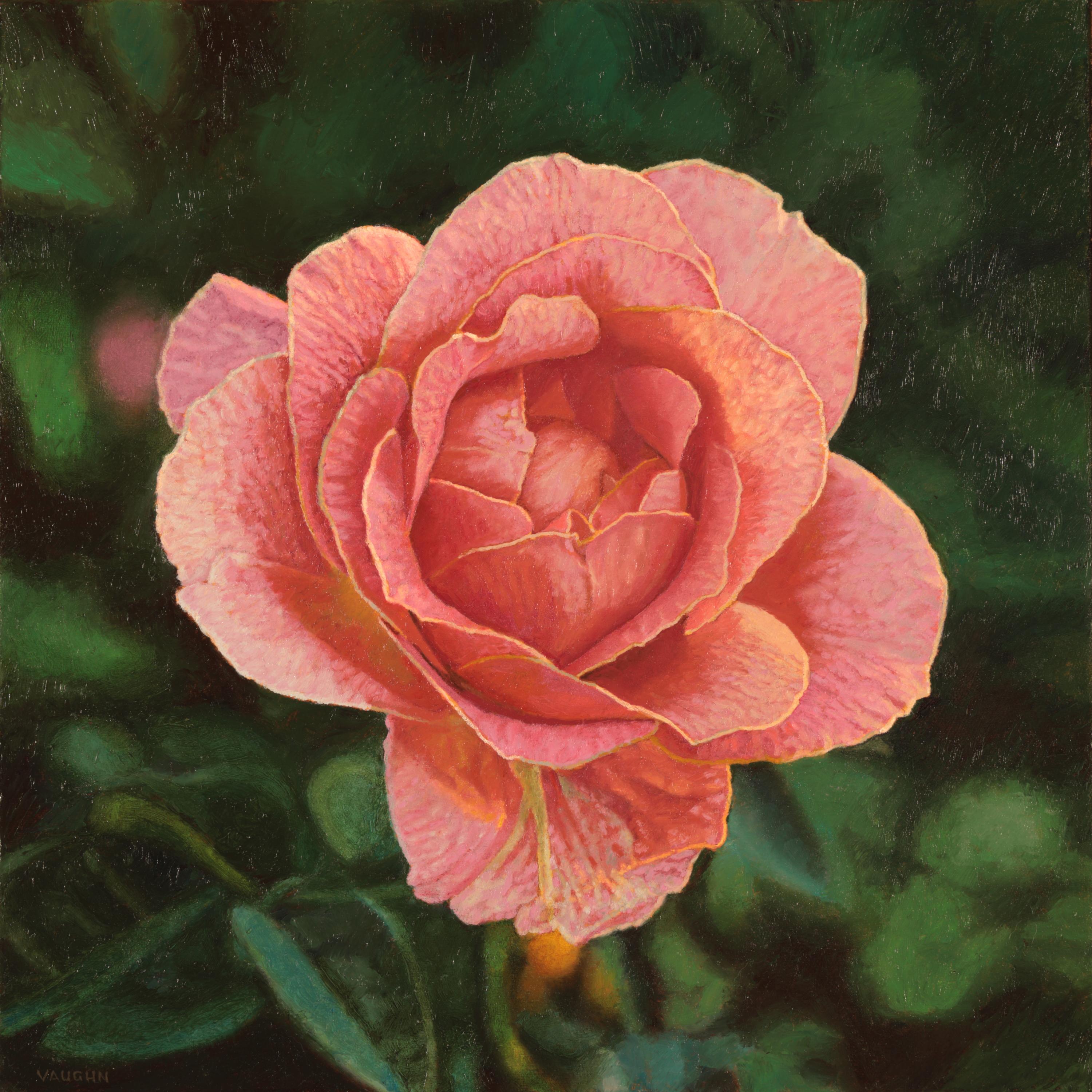 "Rosa d'estate", dipinto a olio su tela fotorealistico, incorniciato - Painting di Jeffrey Vaughn