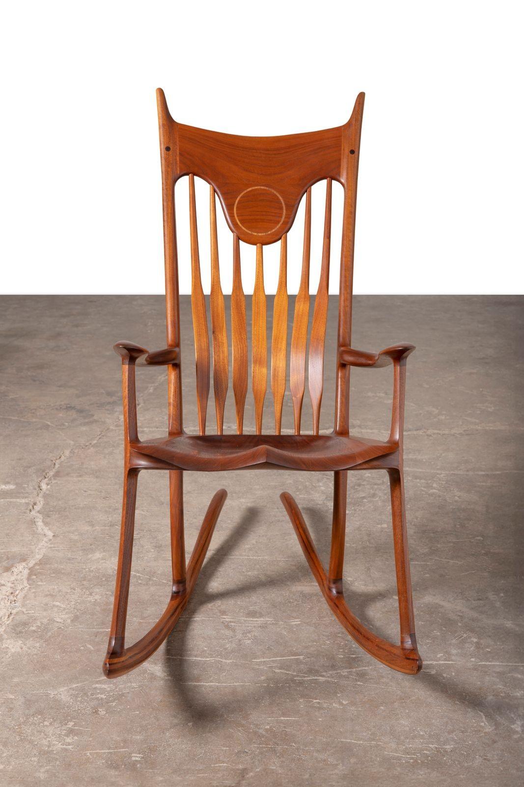 Américain Chaise à bascule en noyer noir de Californie fabriquée à la main par Jeffry Mann Studio A 1985 en vente