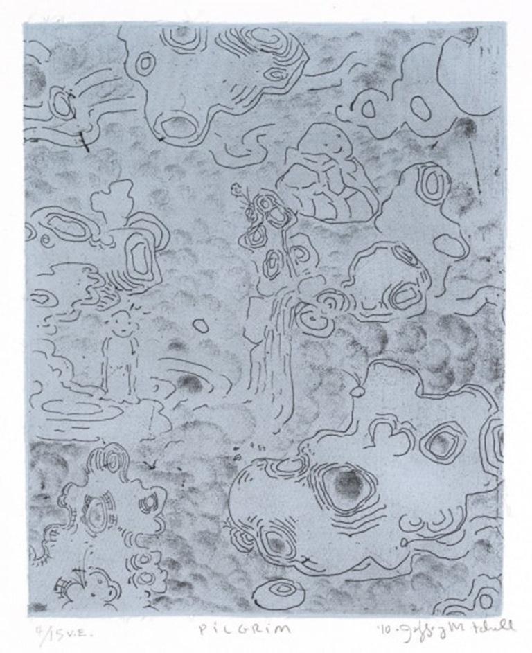 Pilgrim, Print by Jeffry Mitchell 2010

Additional information:
Medium: Soft ground etching with silk chine collé
Dimensions: 14 3/4 × 12 in
Edition of 15

About artist: Jeffry Mitchell’s primary medium is ceramic and he is well versed in its