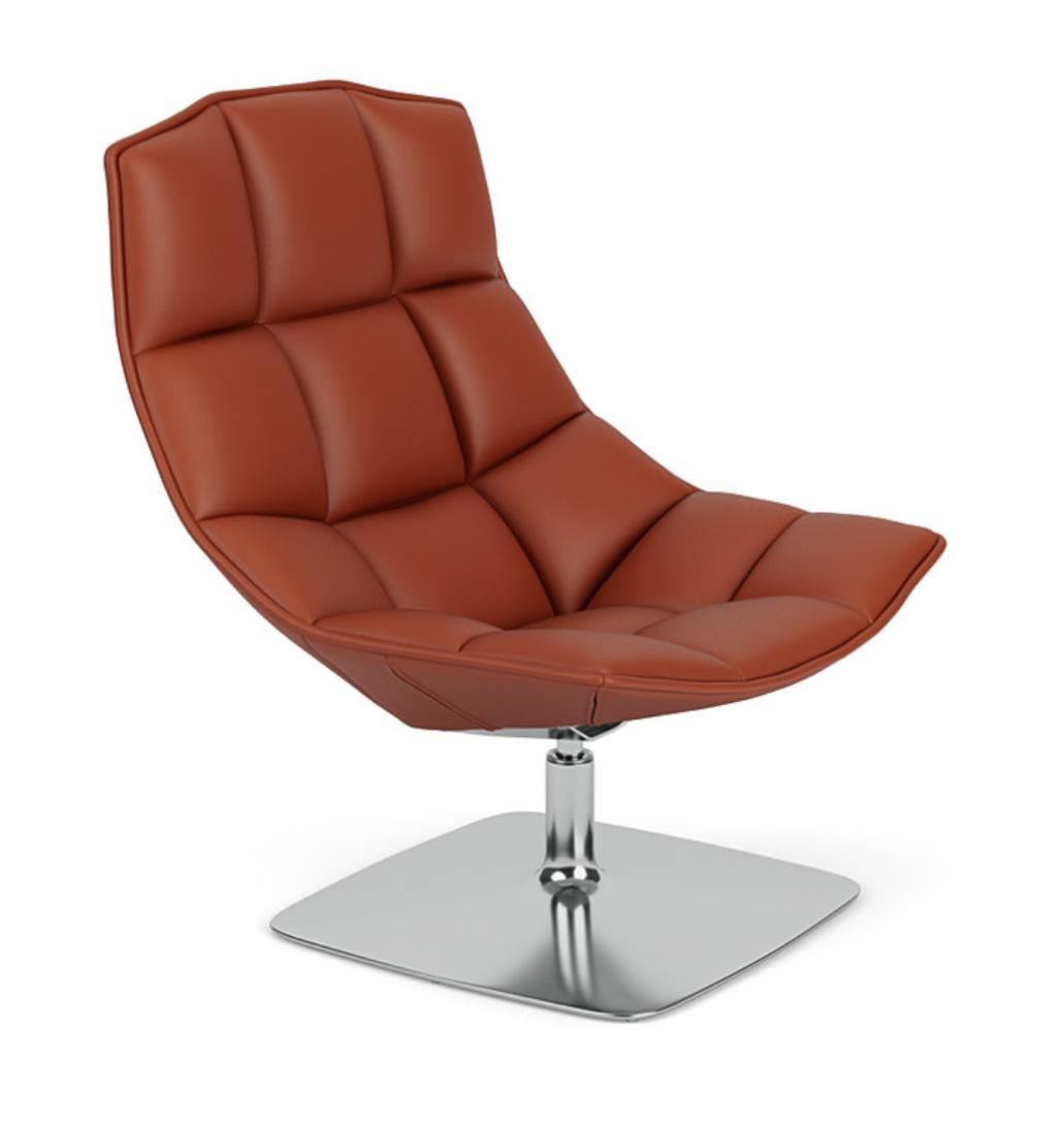 Organic Modern Jehs+Laub Lounge Chair, Polished Pedestal Swivel, Kilim Volo Leather, Knoll, USA