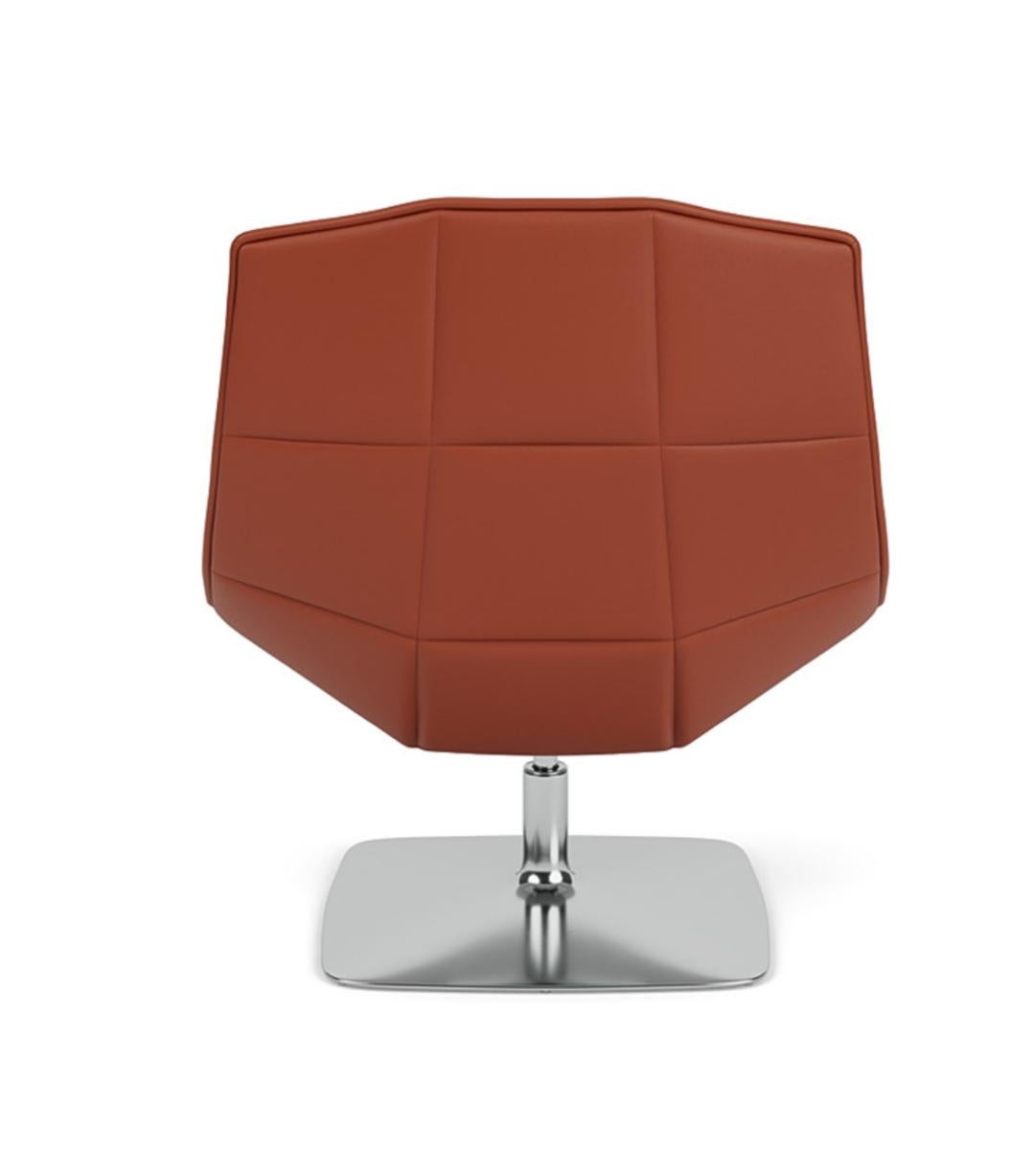 American Jehs+Laub Lounge Chair, Polished Pedestal Swivel, Kilim Volo Leather, Knoll, USA