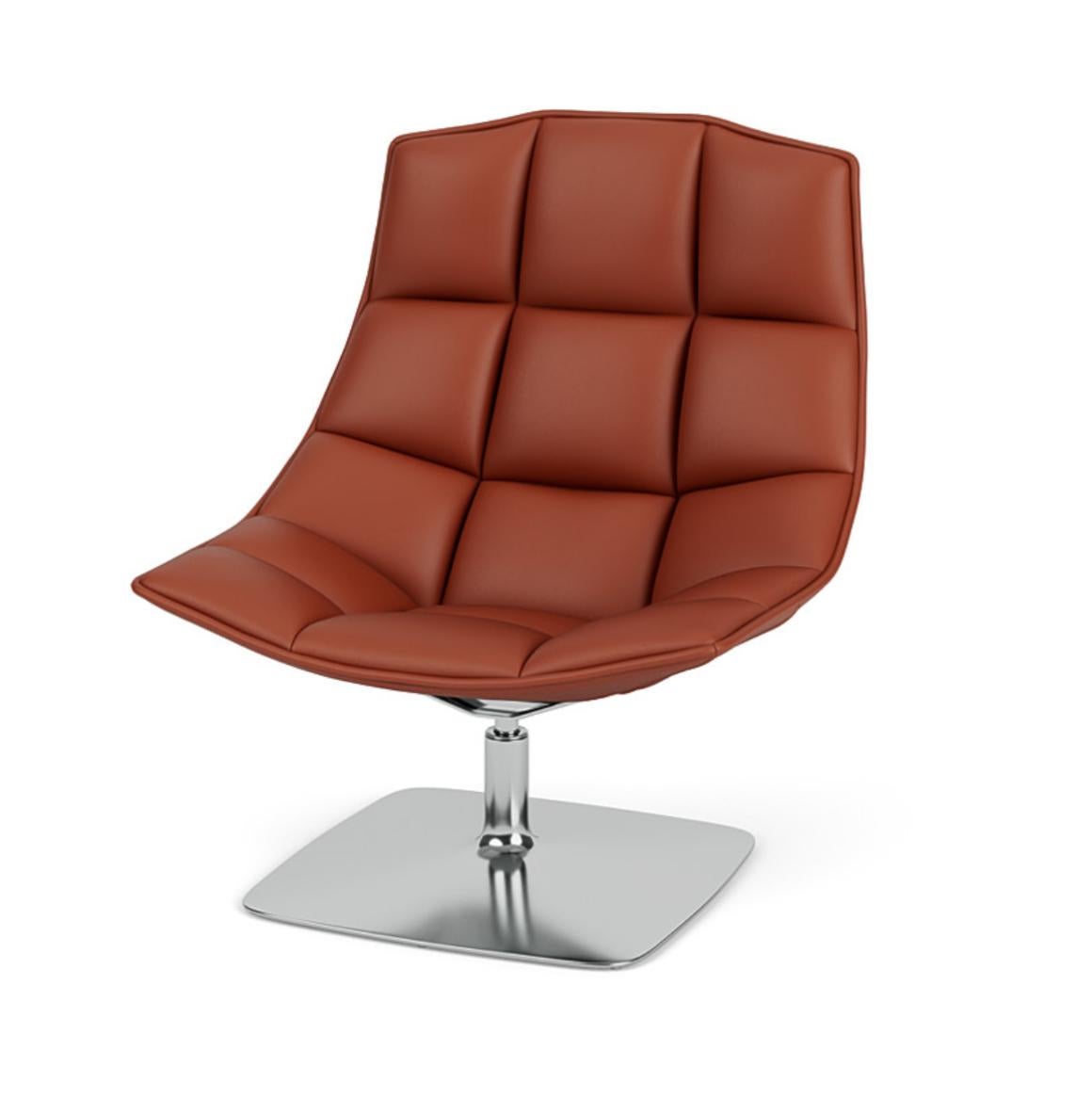 Contemporary Jehs+Laub Lounge Chair, Polished Pedestal Swivel, Kilim Volo Leather, Knoll, USA