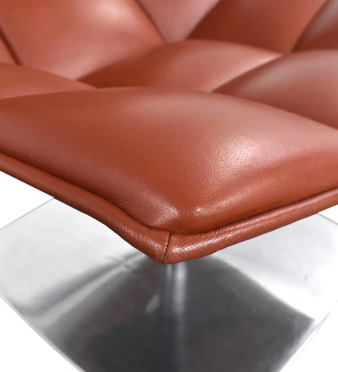 Jehs+Laub Lounge Chair, Polished Pedestal Swivel, Kilim Volo Leather, Knoll, USA 2