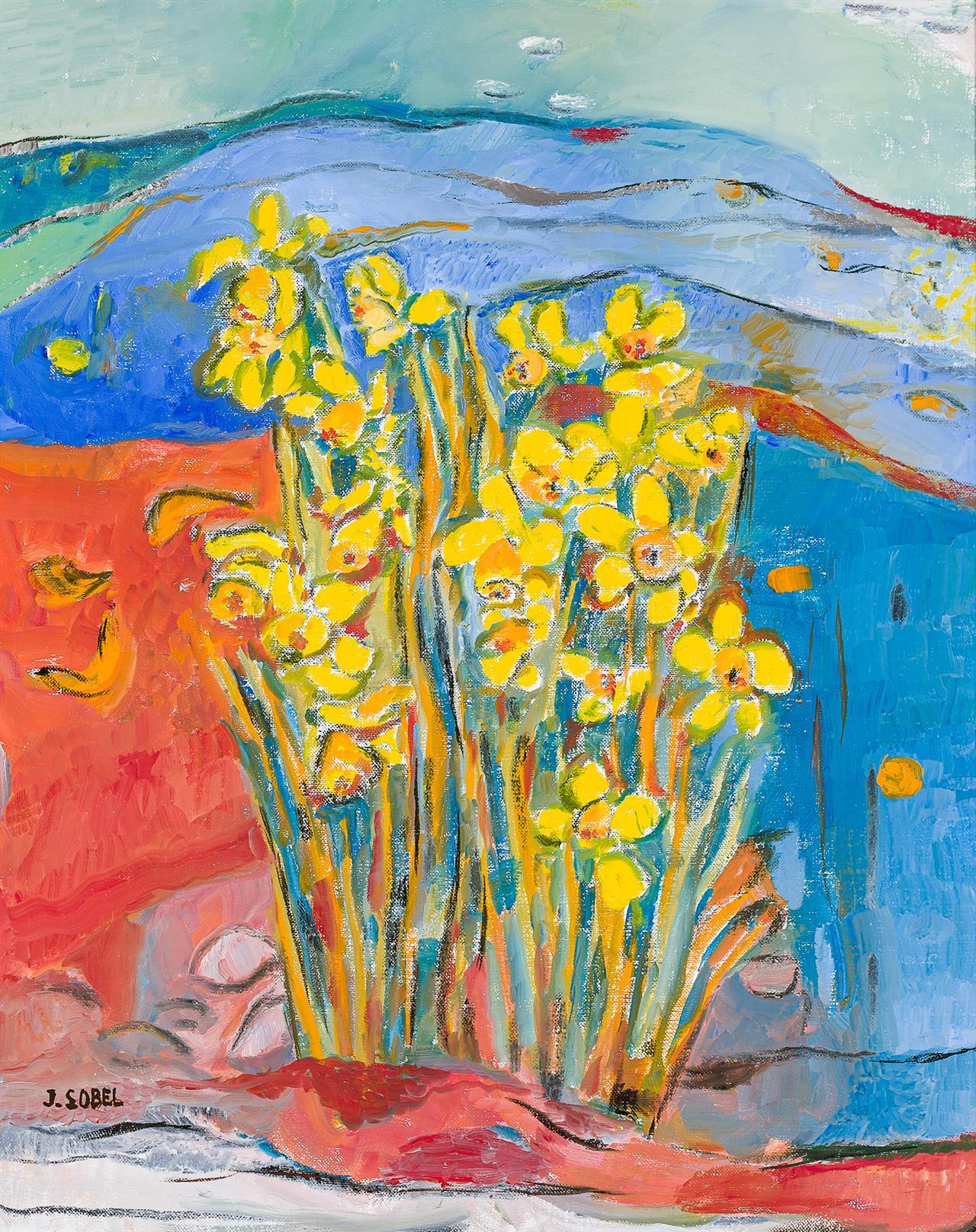  Daffodils In The Landscape - Painting by Jehudith Sobel