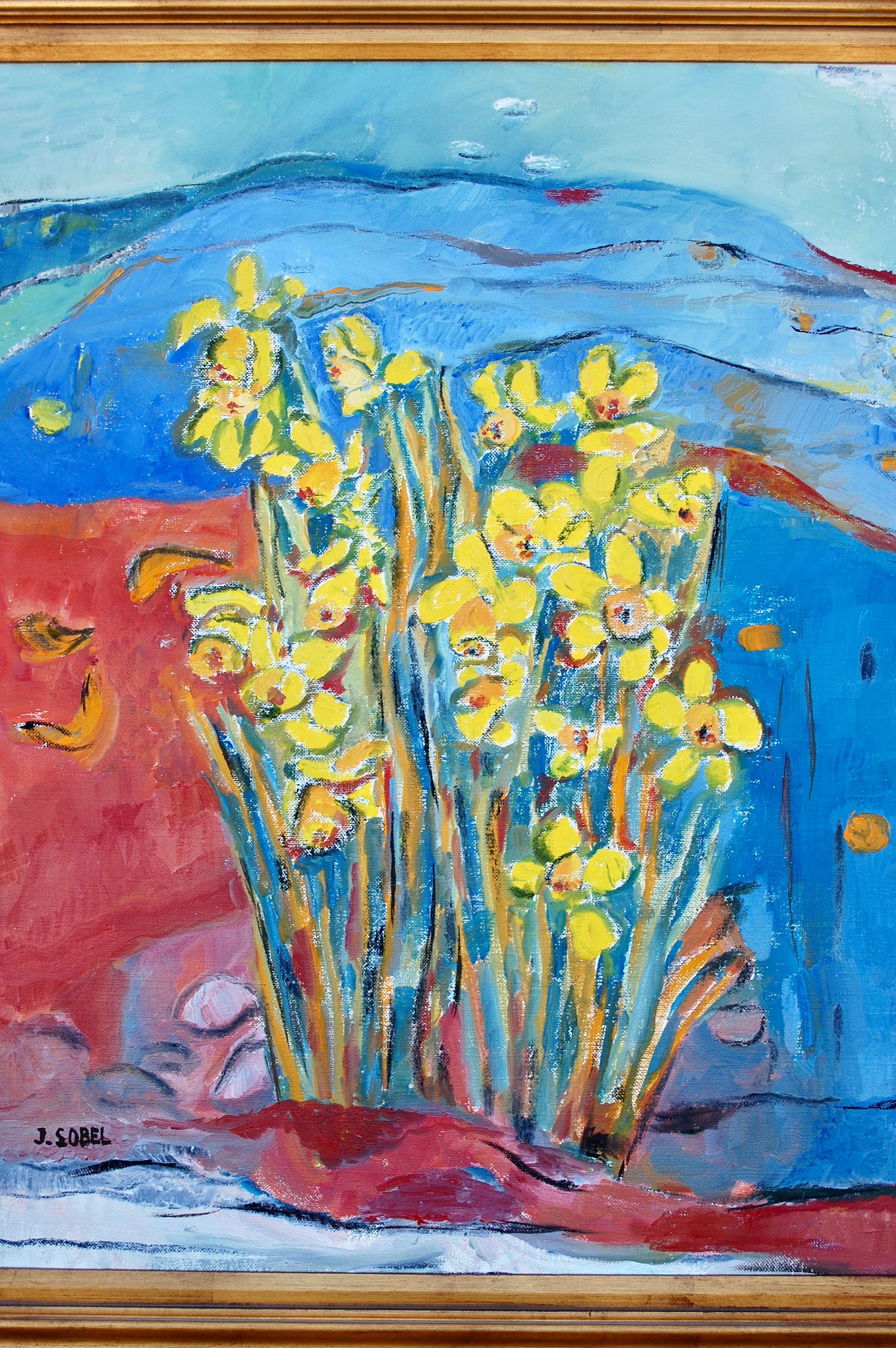 Daffodils In The Landscape - Post-Impressionist Painting by Jehudith Sobel