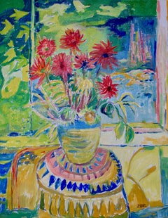 Red Flowers By The Window