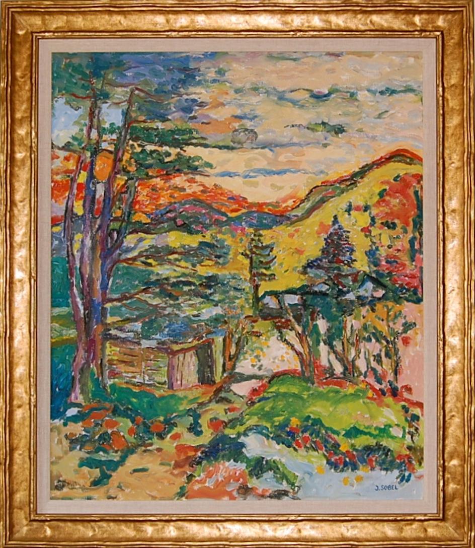 Jehudith Sobel Landscape Painting - Impressionistic Landscape With Mountain View