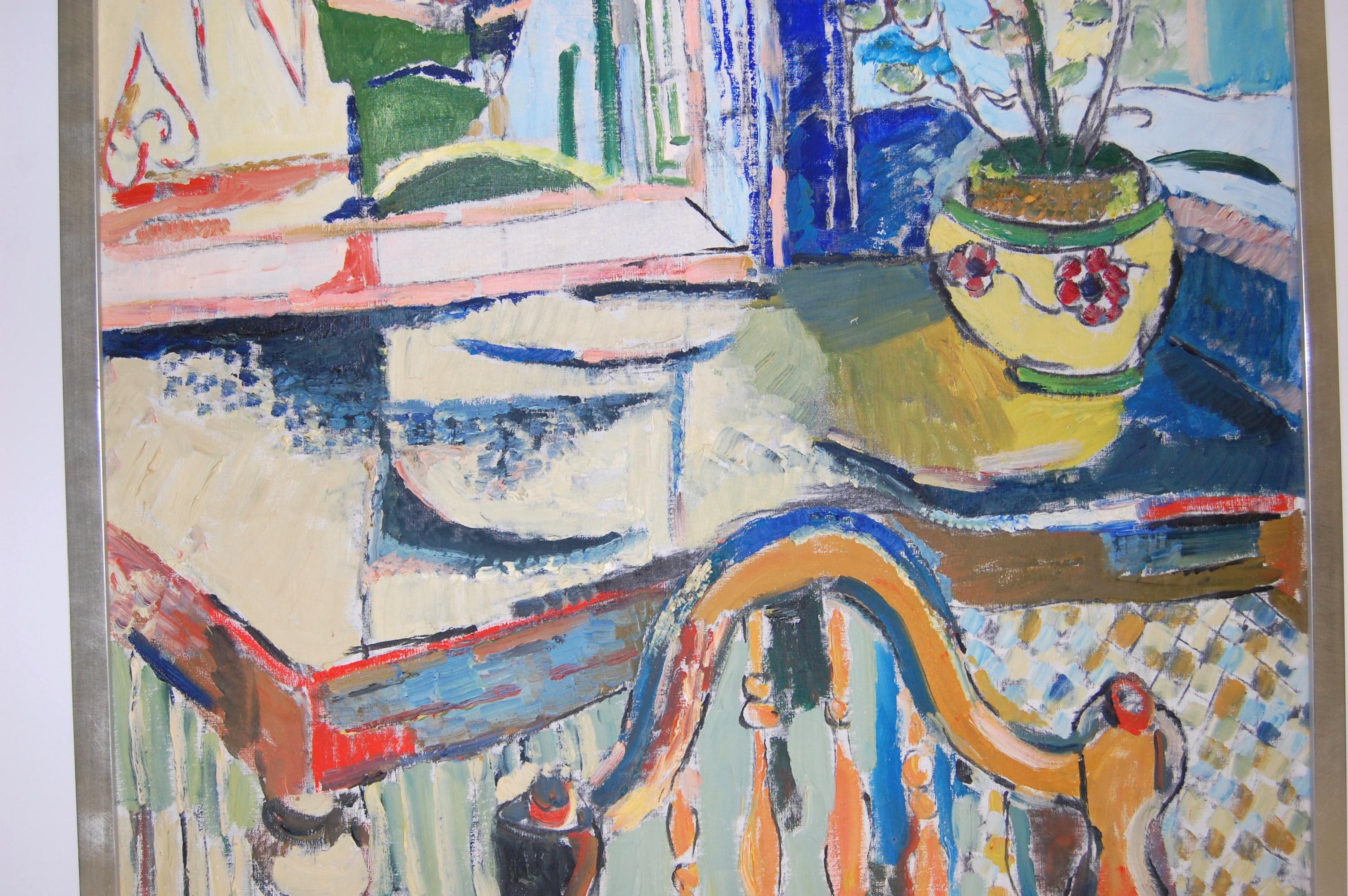 Interior With Flowers On The Table  - Impressionist Painting by Jehudith Sobel