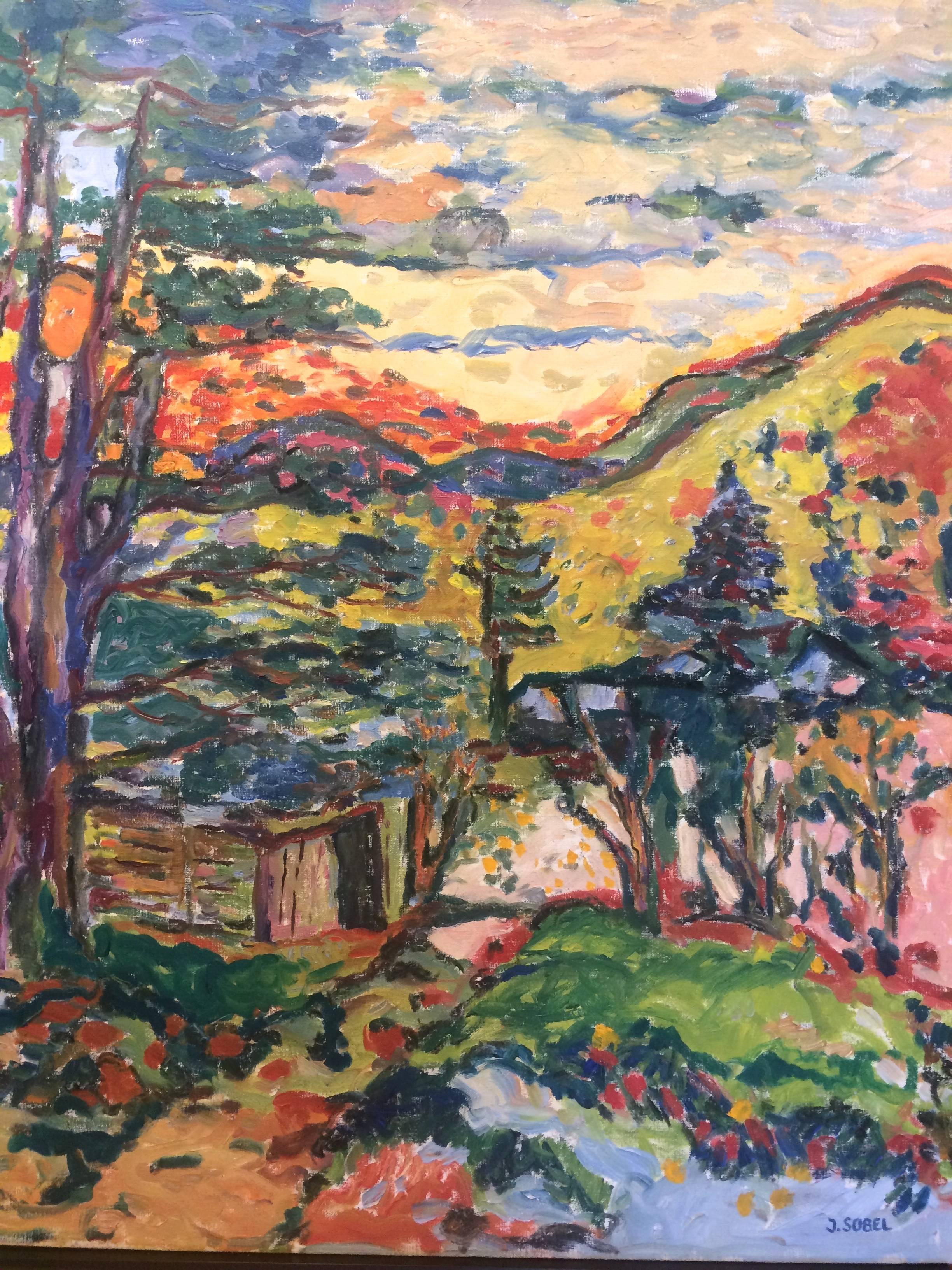 Impressionistic Landscape With Mountain View - Painting by Jehudith Sobel